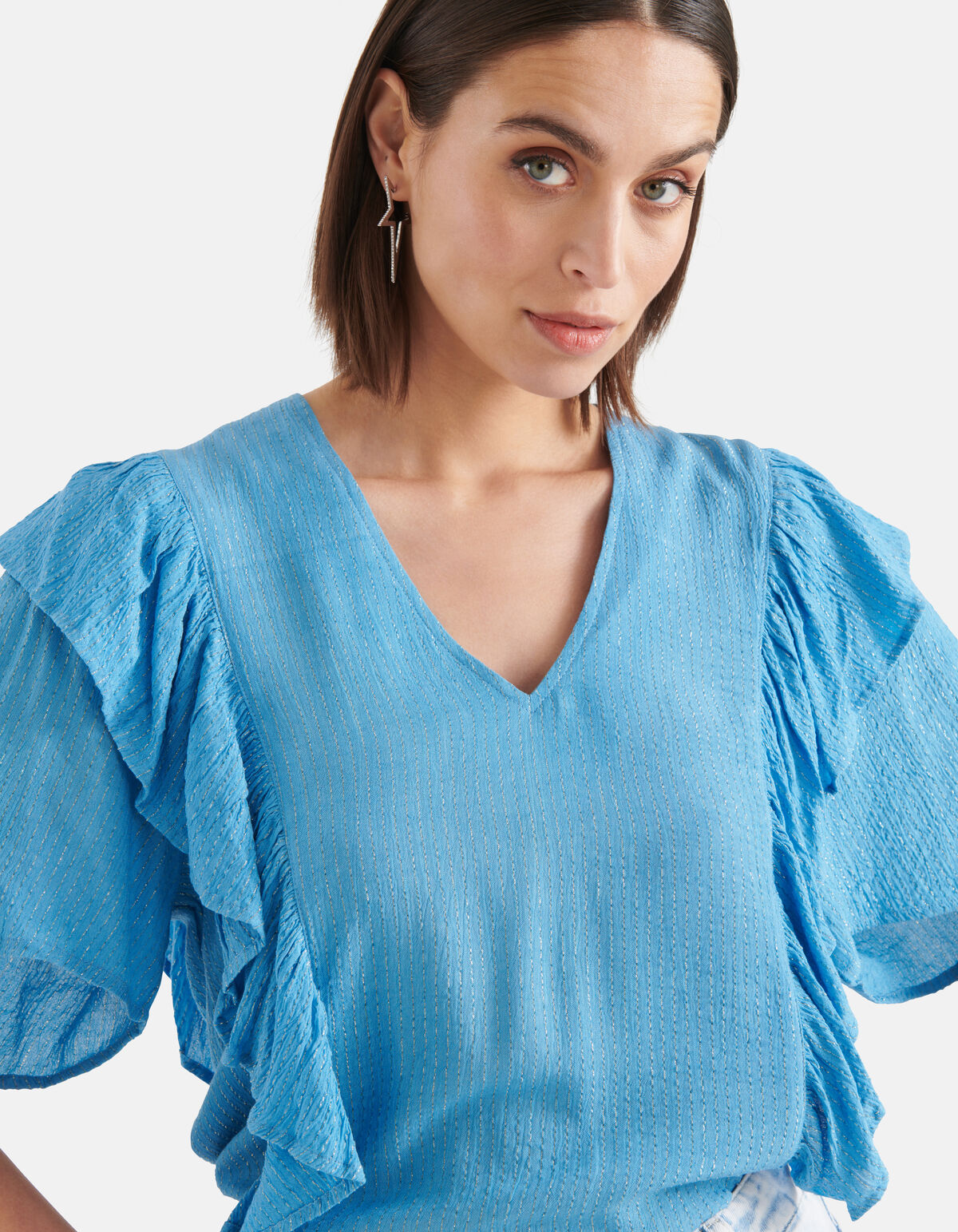 Rüschen-Lurex-Top Blau SHOEBY WOMEN