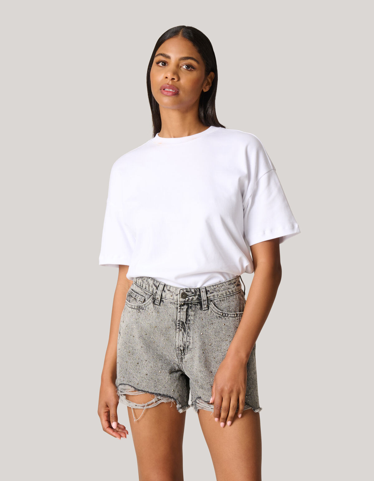 Strass Denim Short Hellgrau SHOEBY WOMEN