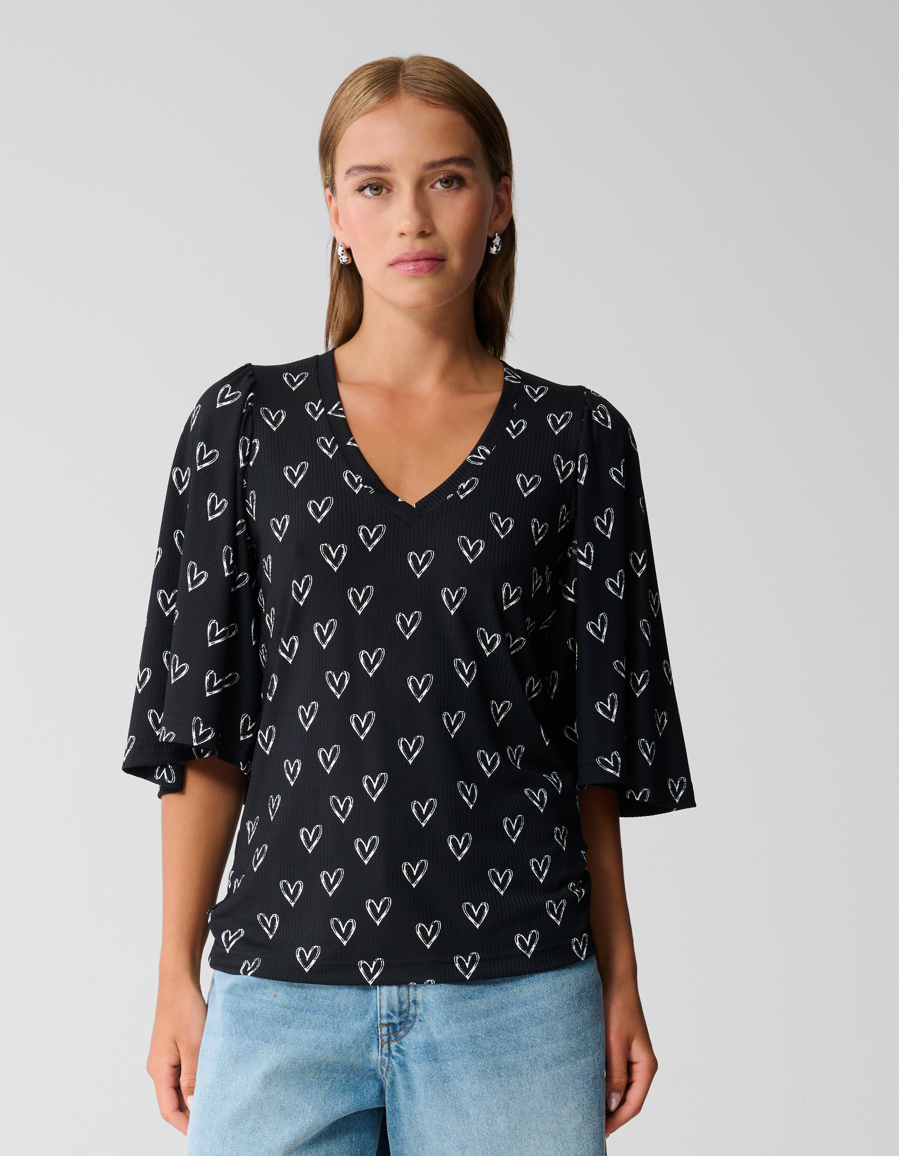 Bedrucktes Herz-Jersey-Top Schwarz SHOEBY WOMEN