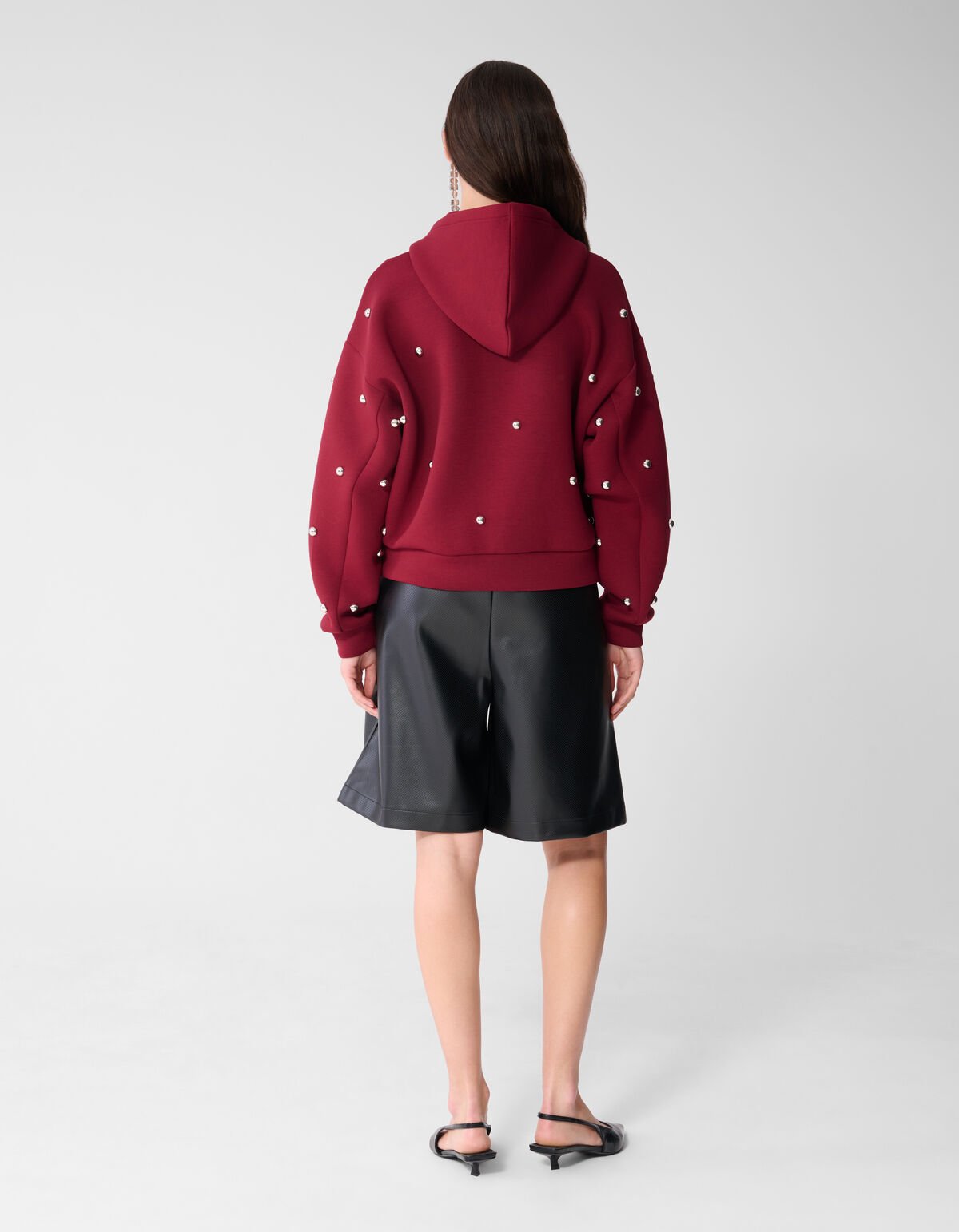 Oversize-Kapuzenweste mit Nieten, dunkelrot SHOEBY WOMEN