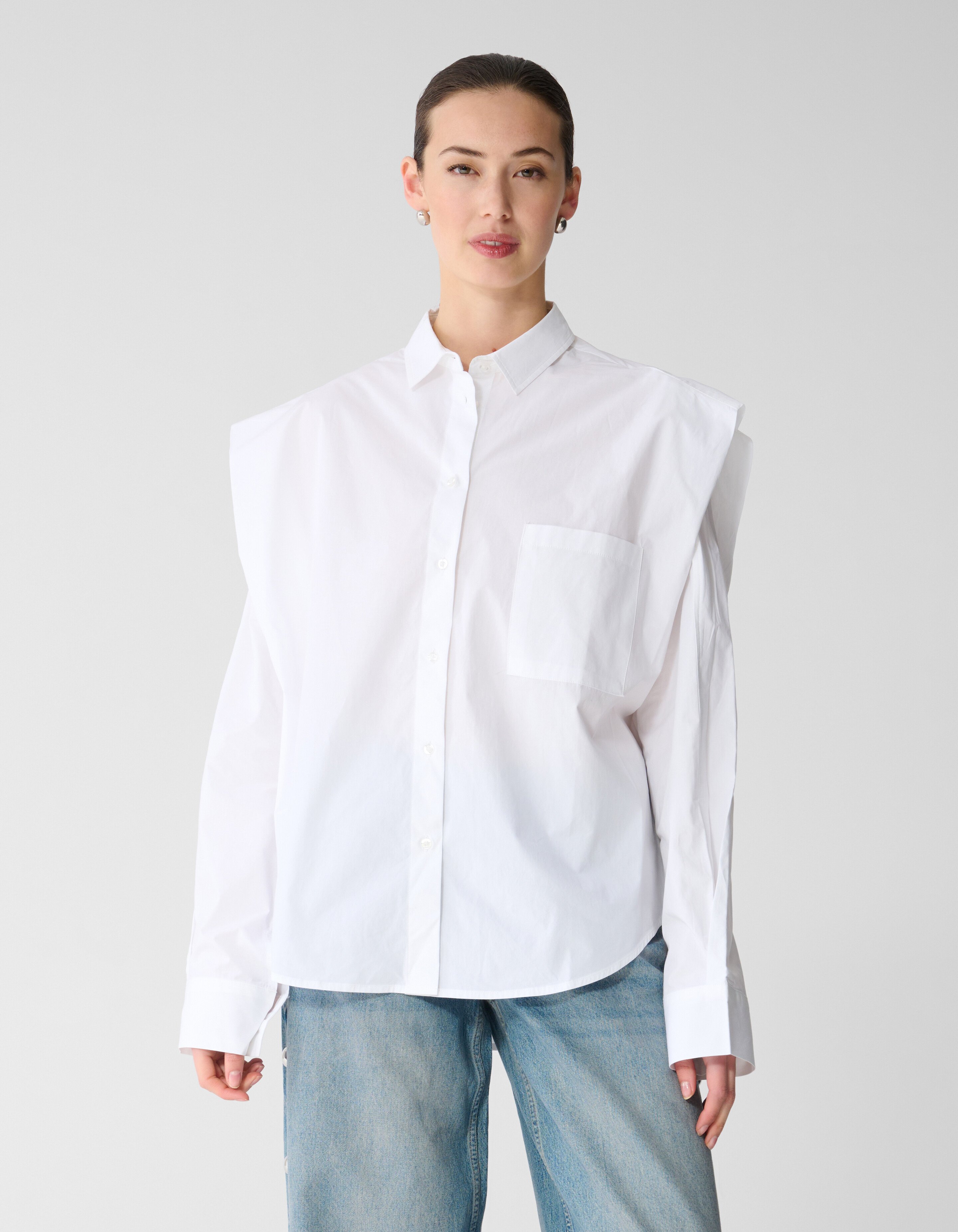 Die Pleat Poplin Bluse Wei&szlig; SHOEBY WOMEN