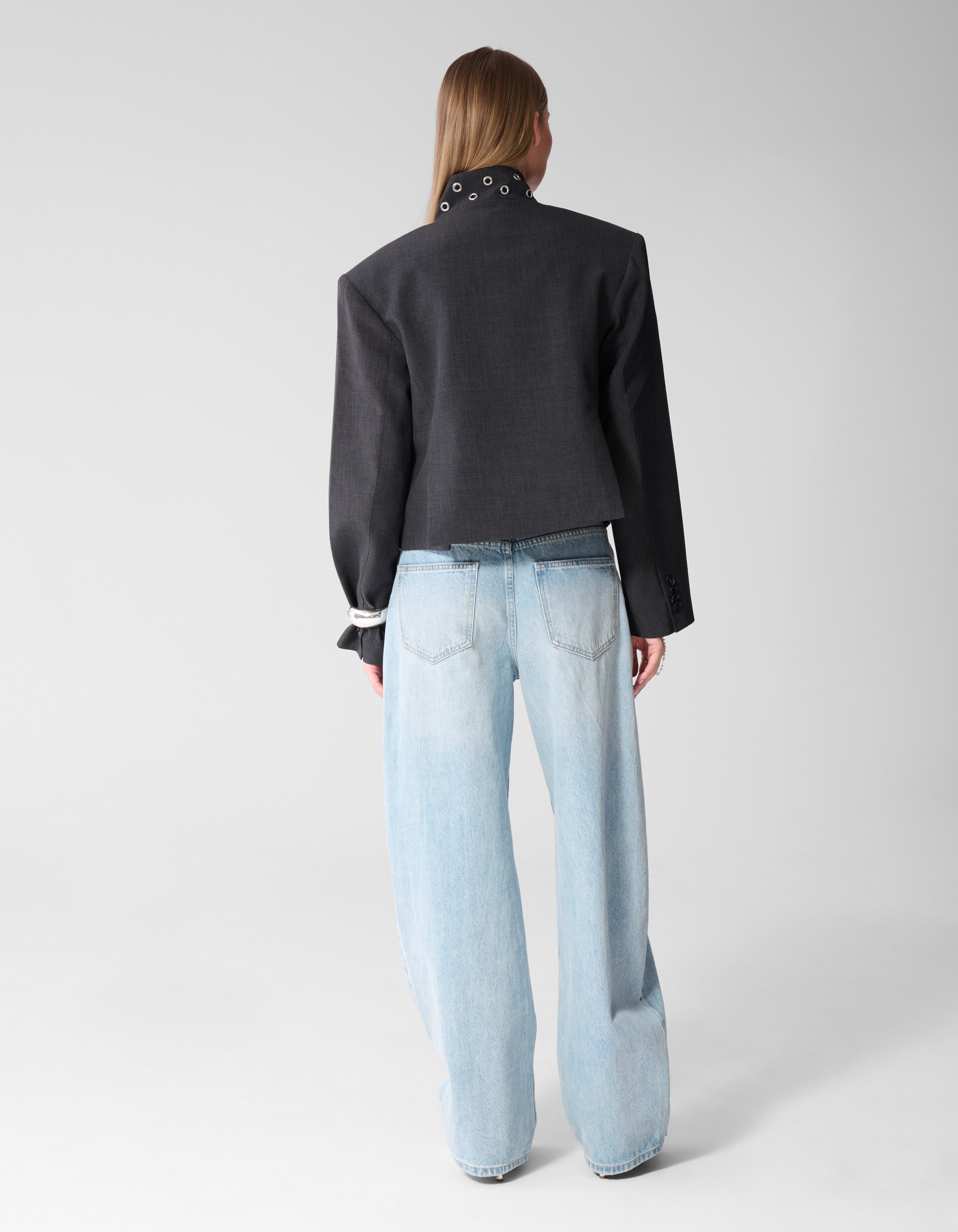 Cropped Eyelet Blazer Dunkelgrau SHOEBY WOMEN