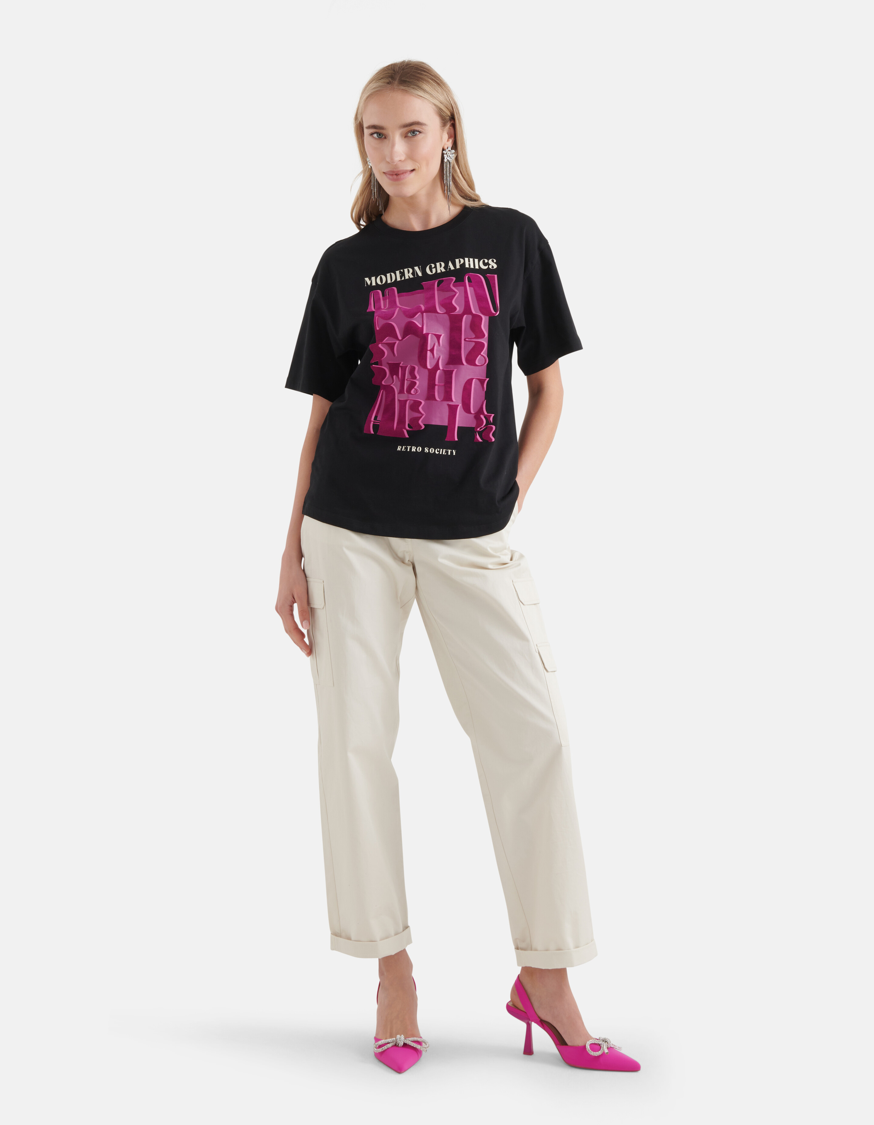 T-Shirt mit grafischem Artwork Schwarz SHOEBY WOMEN