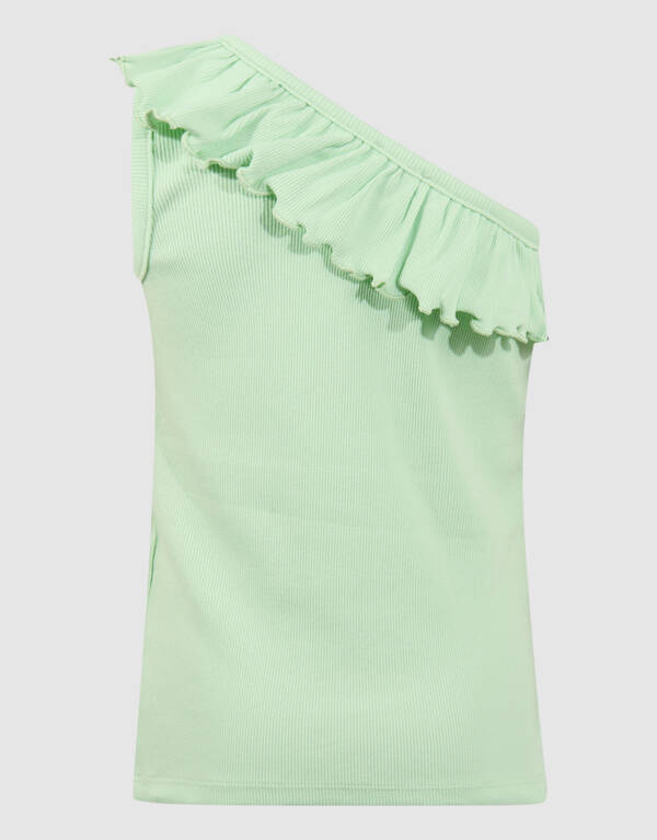 One-Shoulder-R&uuml;schen-Top Hellgr&uuml;n SHOEBY GIRLS