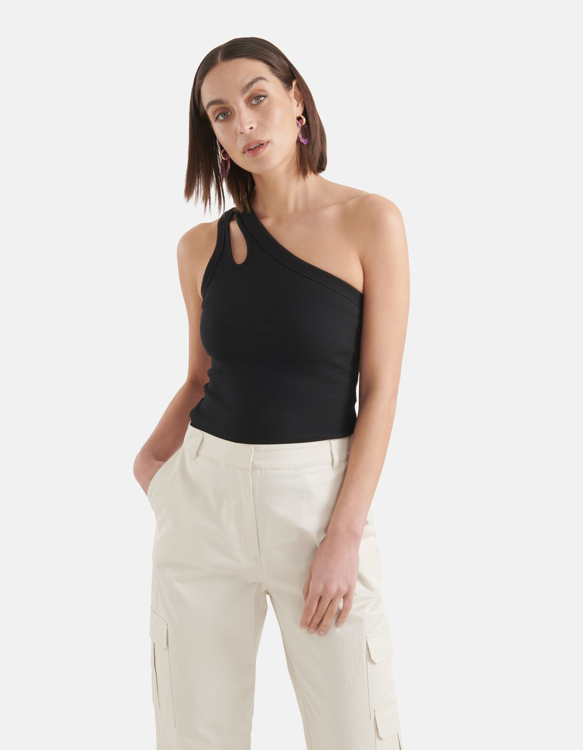 Asymmetrisches ausgeschnittenes Top Schwarz SHOEBY WOMEN