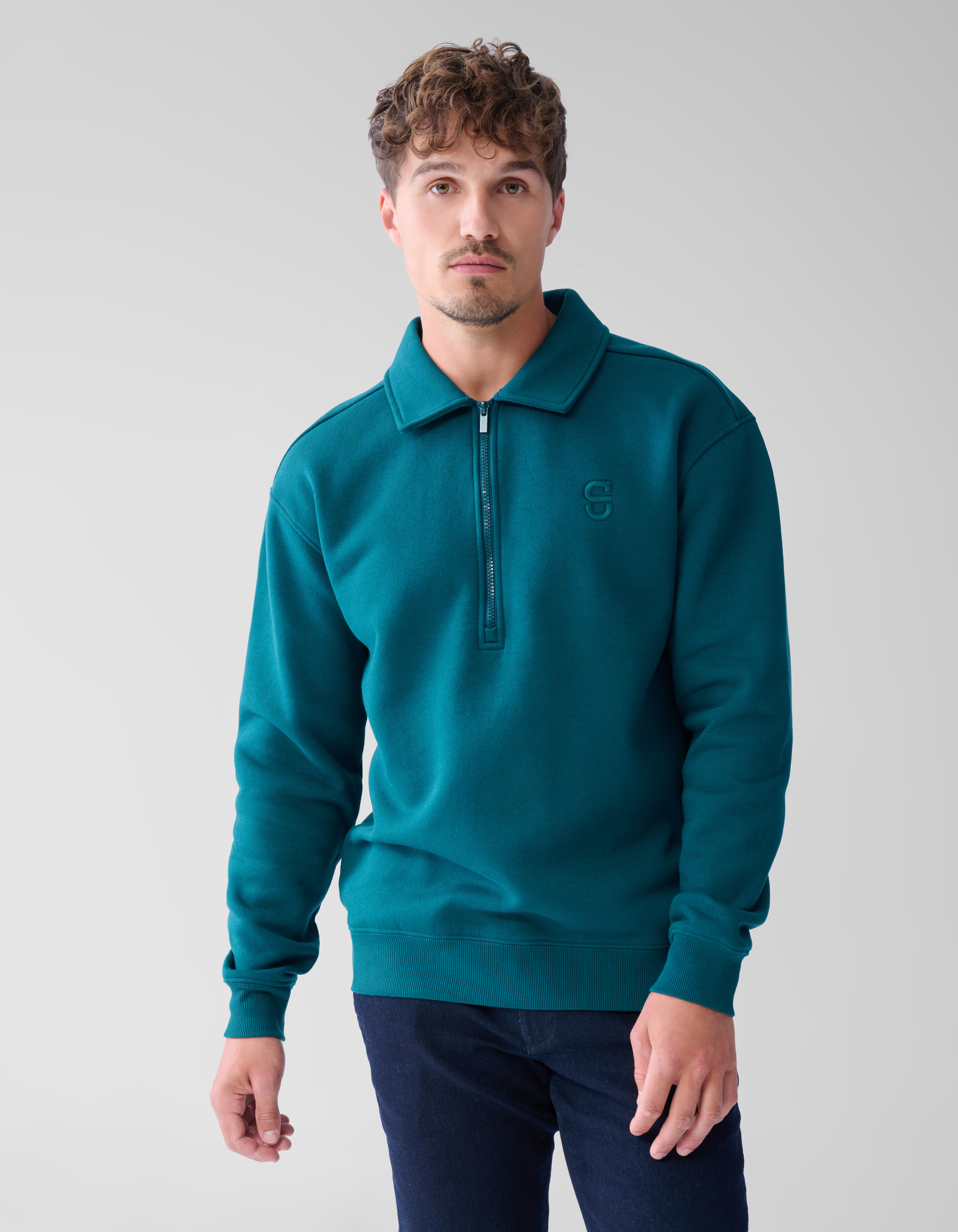 Zip Badge Pullover Dunkelgrün SHOEBY MEN