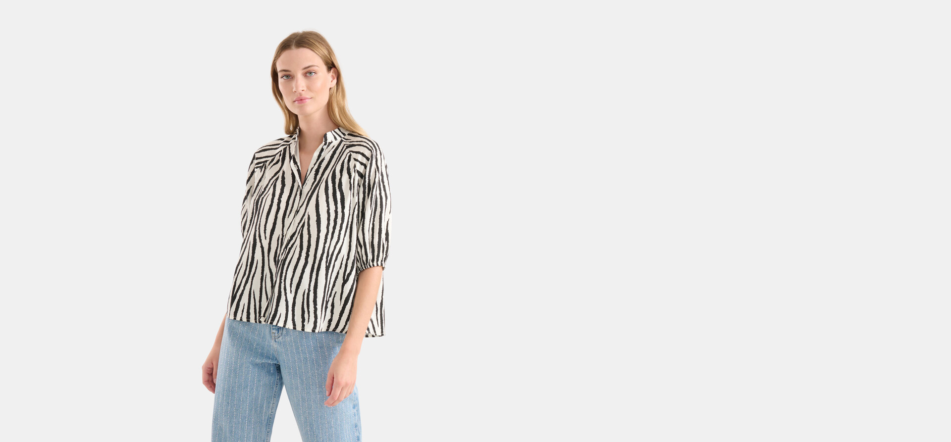 Bluse mit Zebradruck Schwarz/Weiß SHOEBY WOMEN