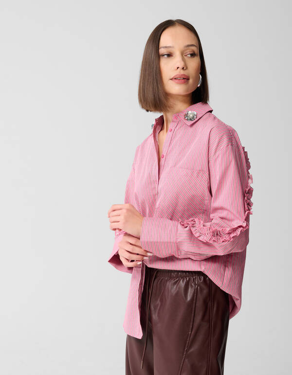 Oversized-Bluse mit Nadelstreifenmuster und Blumen SHOEBY WOMEN