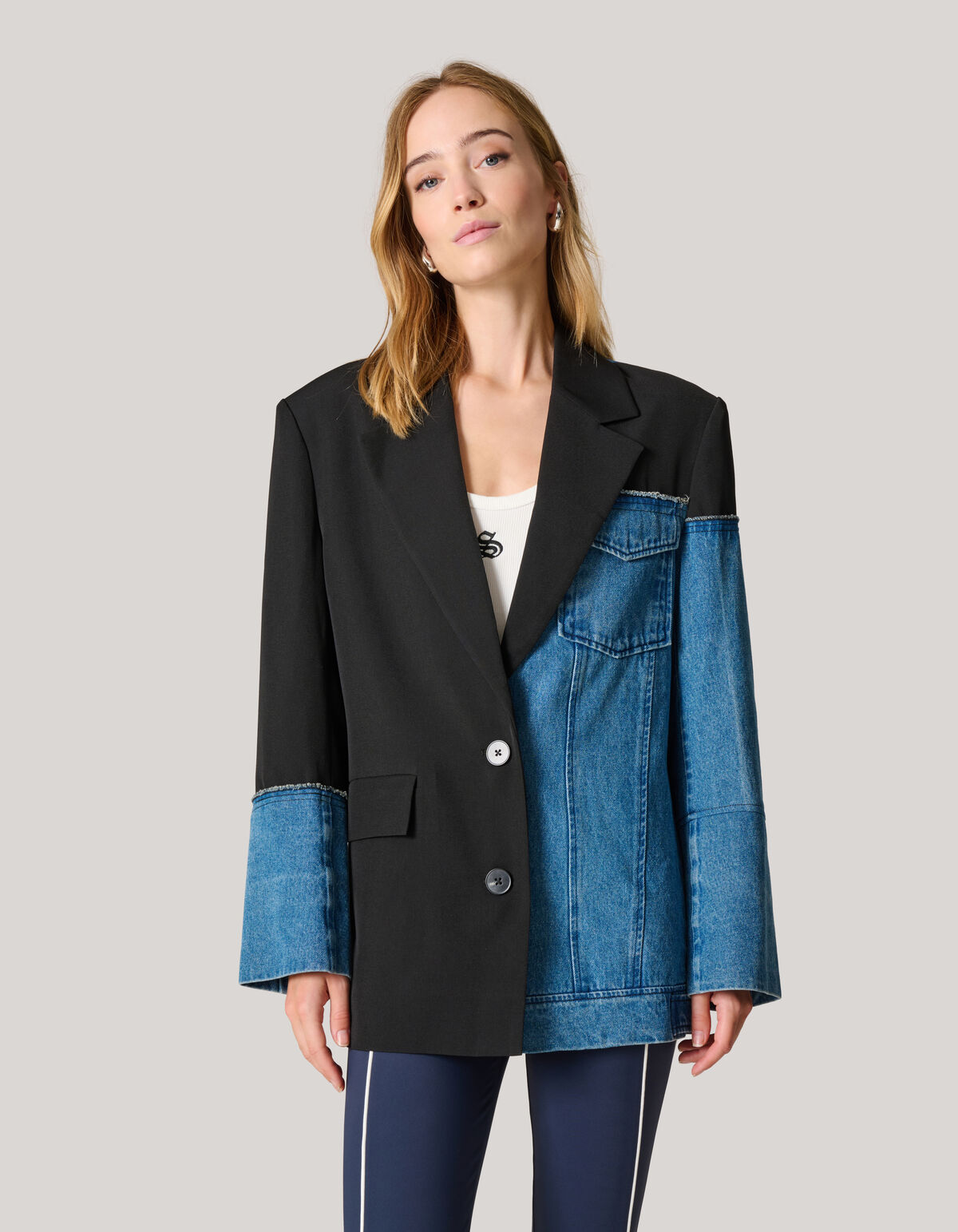 Zweifarbiger Denim-Blazer Schwarz/Blau SHOEBY WOMEN