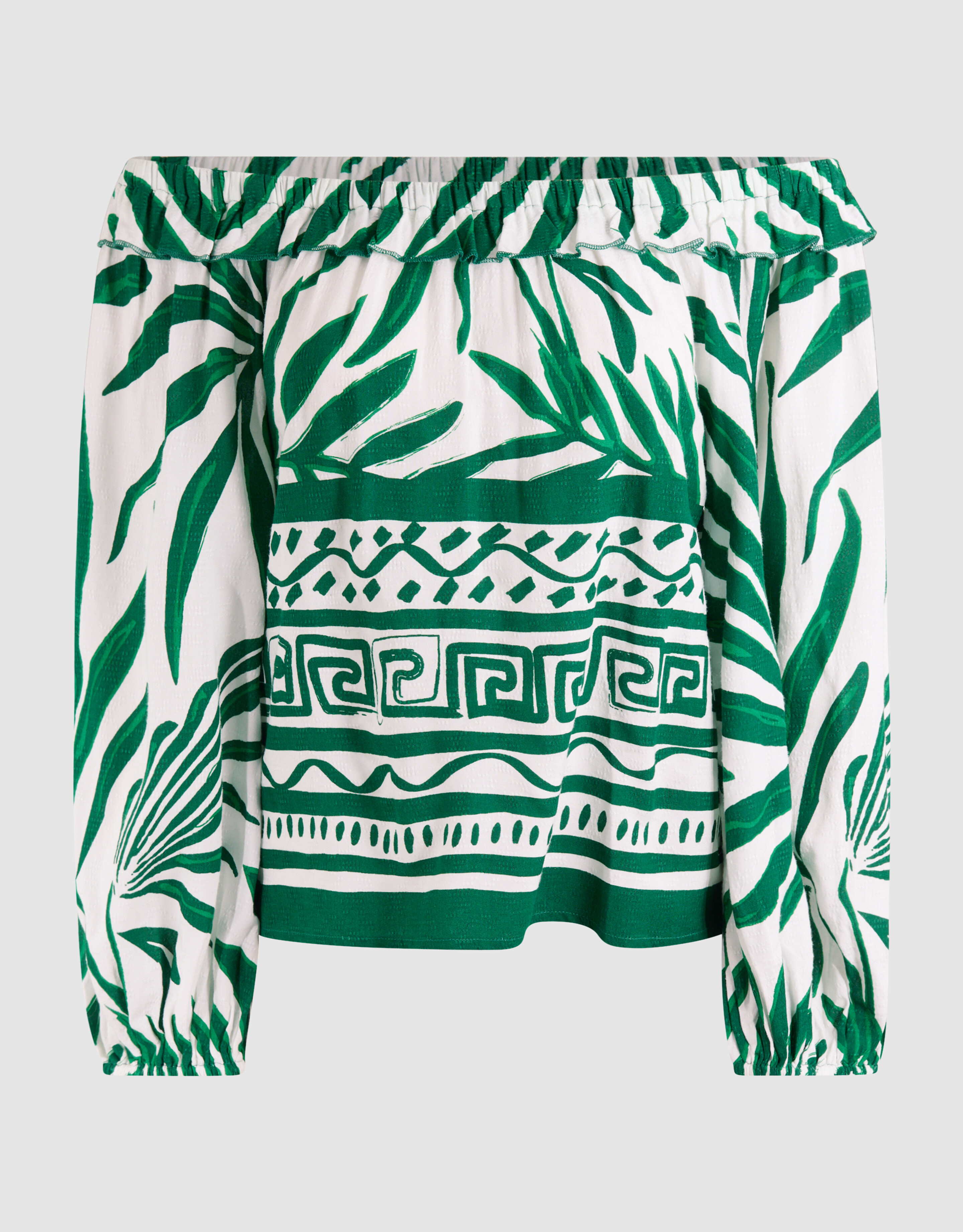 Bedrucktes schulterfreies Top mit Palme Grün SHOEBY WOMEN