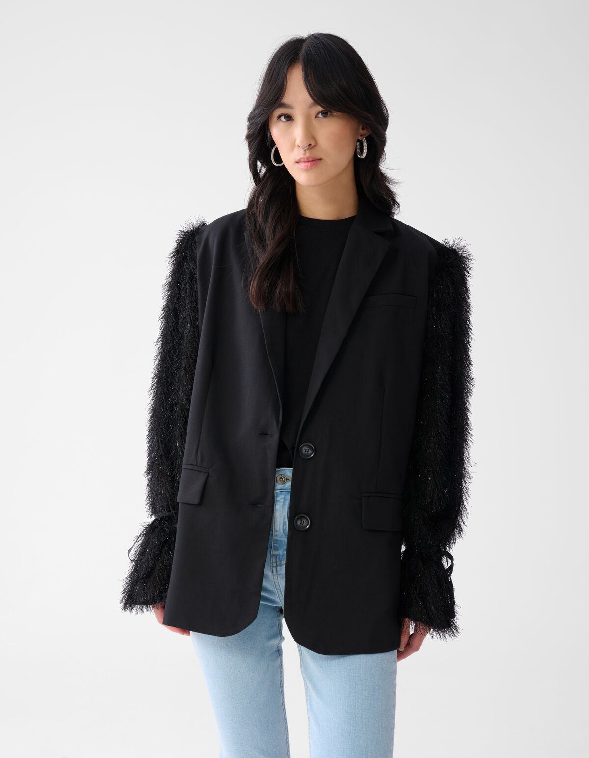 Blazer mit haarigen Ärmeln Schwarz SHOEBY WOMEN