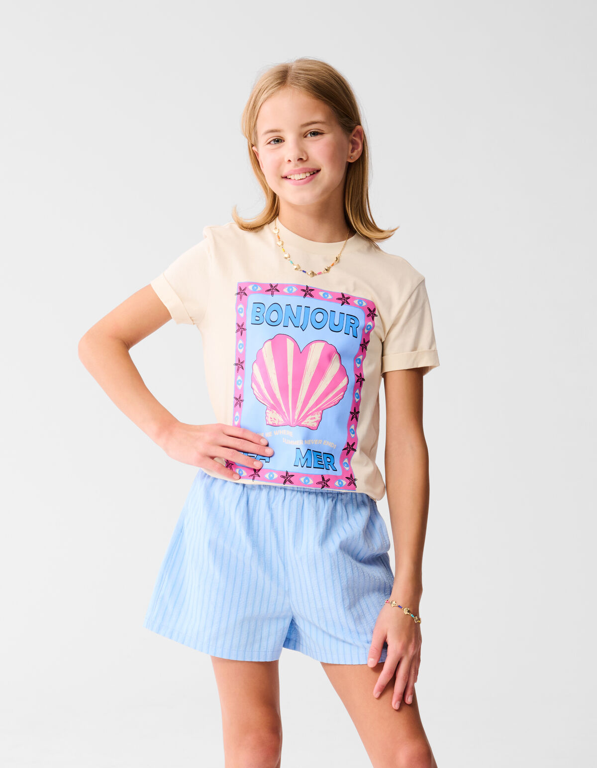 Bonjour Artwork T-shirt Off White SHOEBY GIRLS