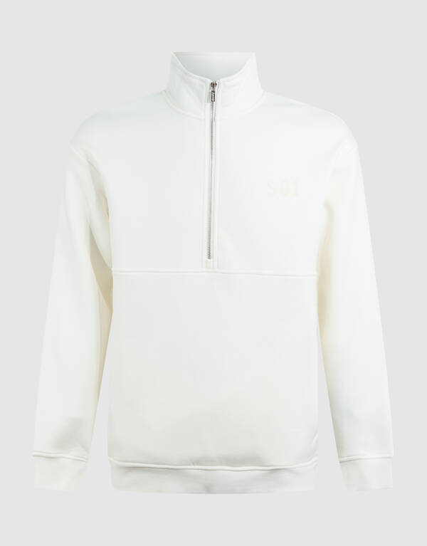 Pullover mit halbem Reißverschluss in Off White SHOEBY MEN