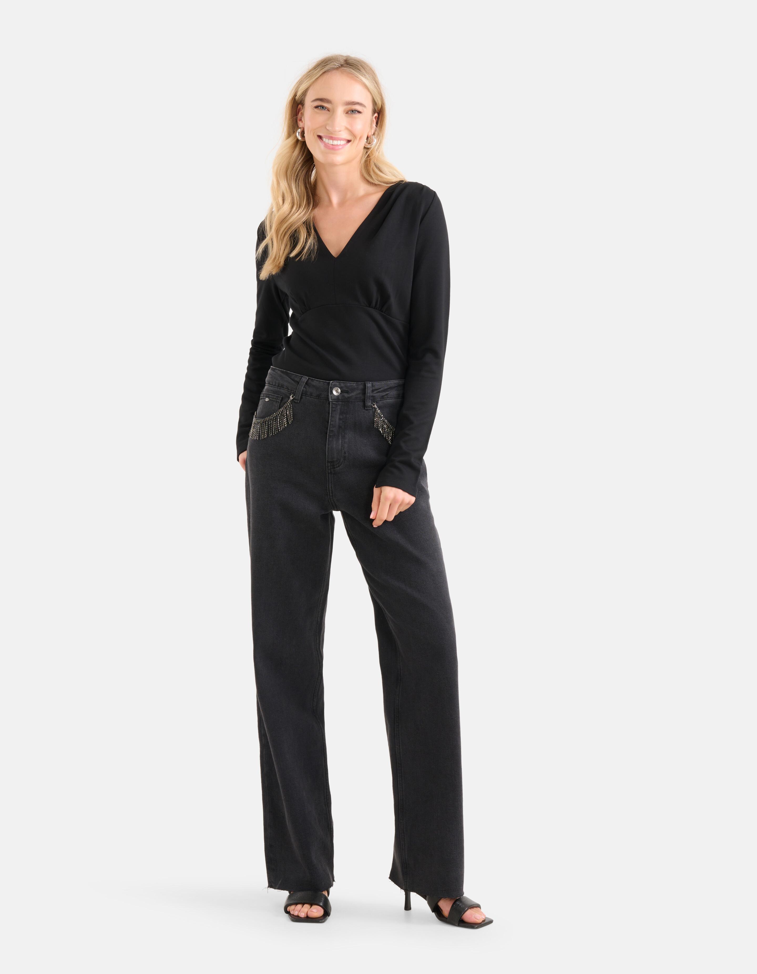 Strass Fransen Jeans Schwarz SHOEBY WOMEN