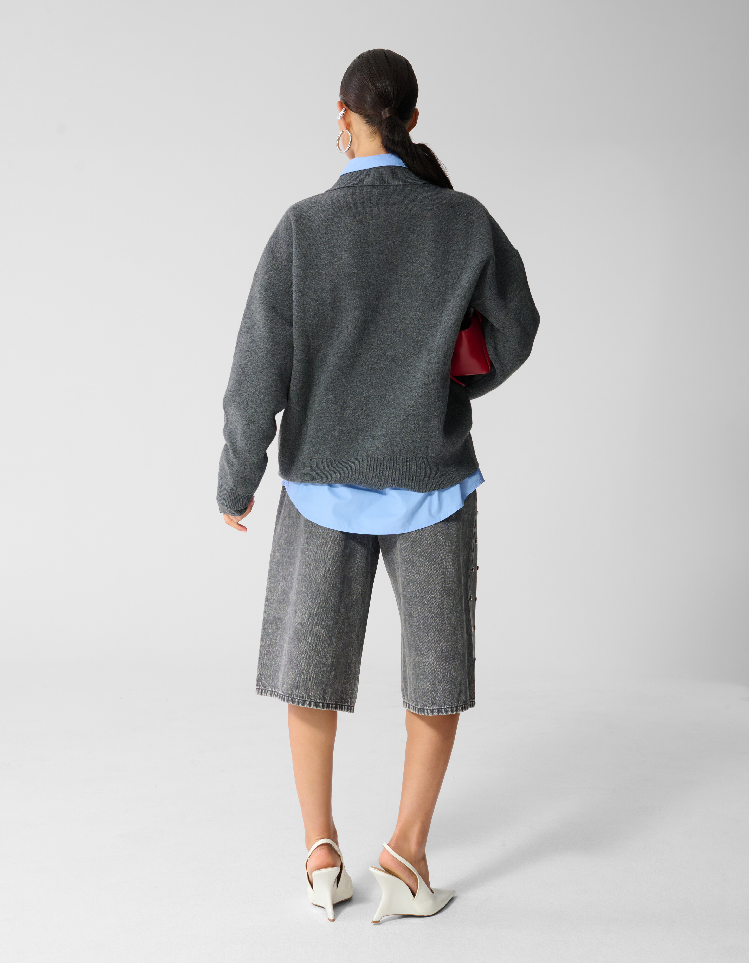 Oversized Polo Pullover grau SHOEBY WOMEN
