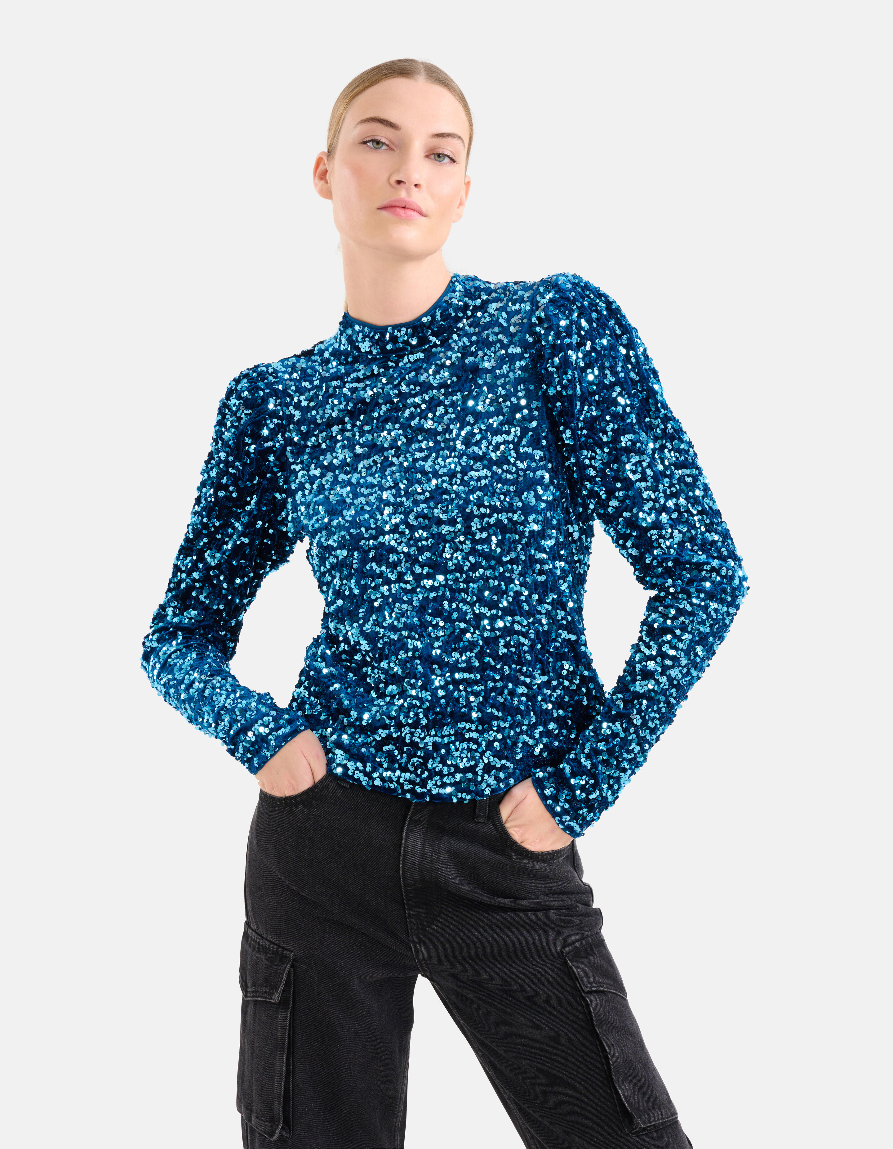 Pailletten-Top Blau SHOEBY WOMEN