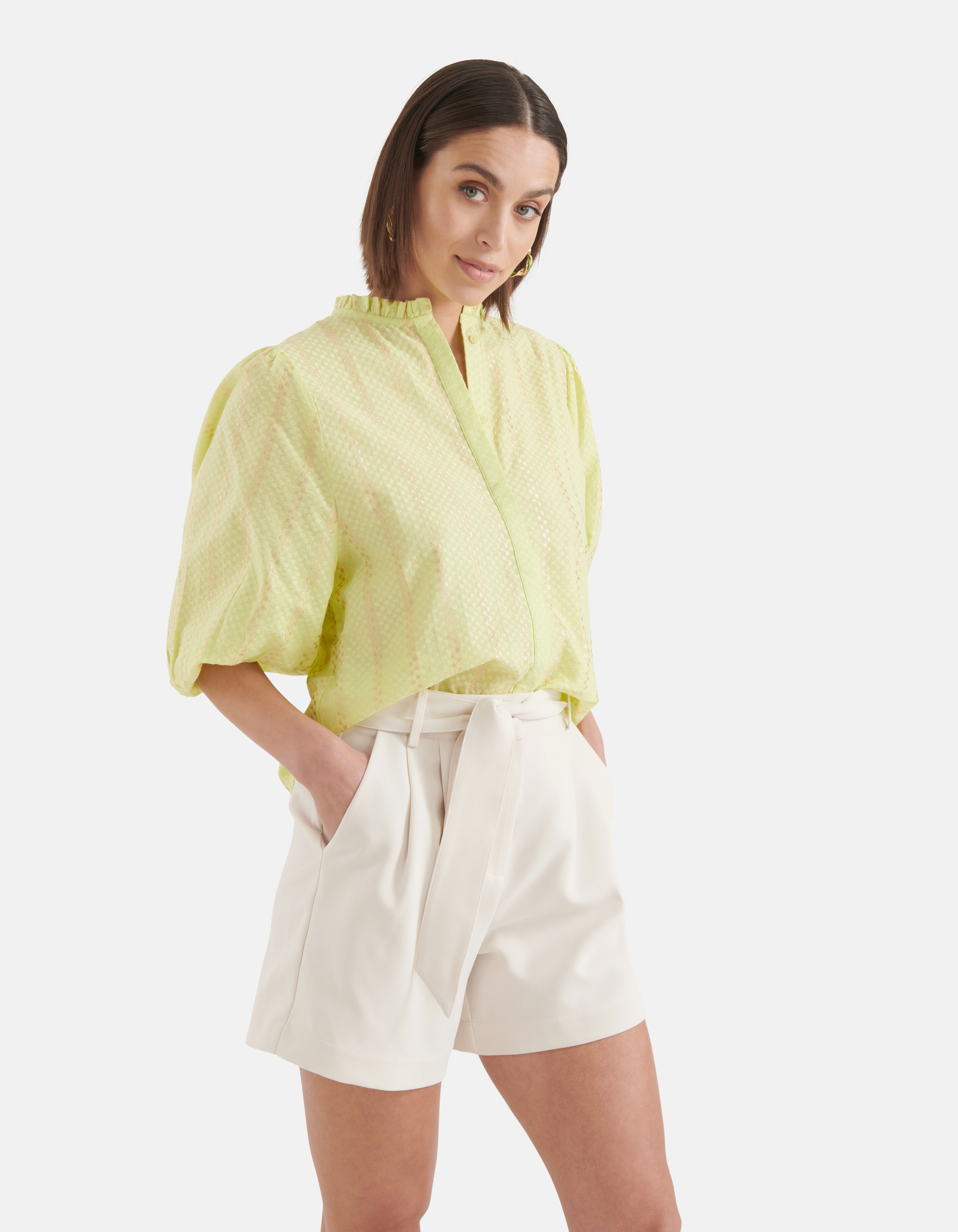 Lurex Detail Bluse Limettengrün SHOEBY WOMEN