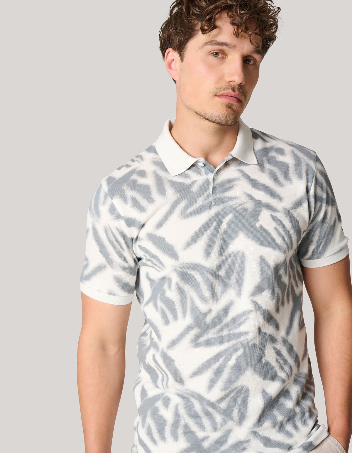 Blattdruck Polo Weiß SHOEBY MEN