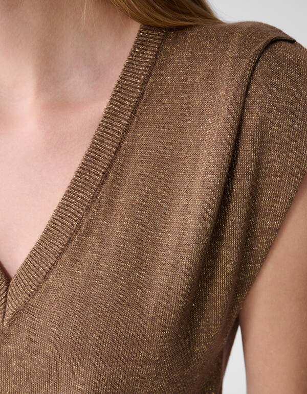 Glitzer-V-Ausschnitt-Top Braun SHOEBY WOMEN