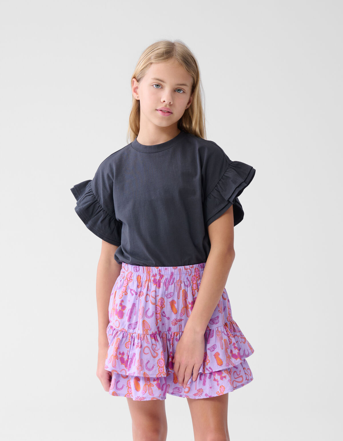 R&uuml;schen-T-Shirt Dunkelgrau SHOEBY GIRLS