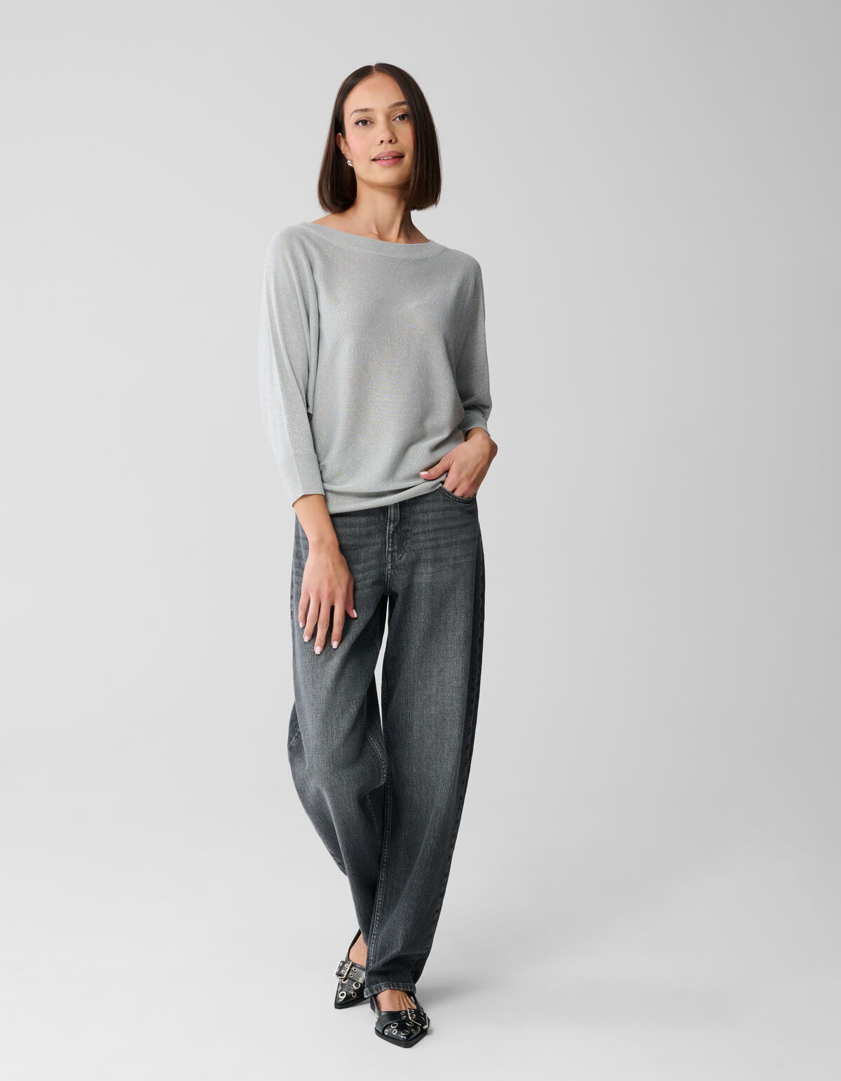 Glitzer Fledermaus Pullover Hellgrau SHOEBY WOMEN