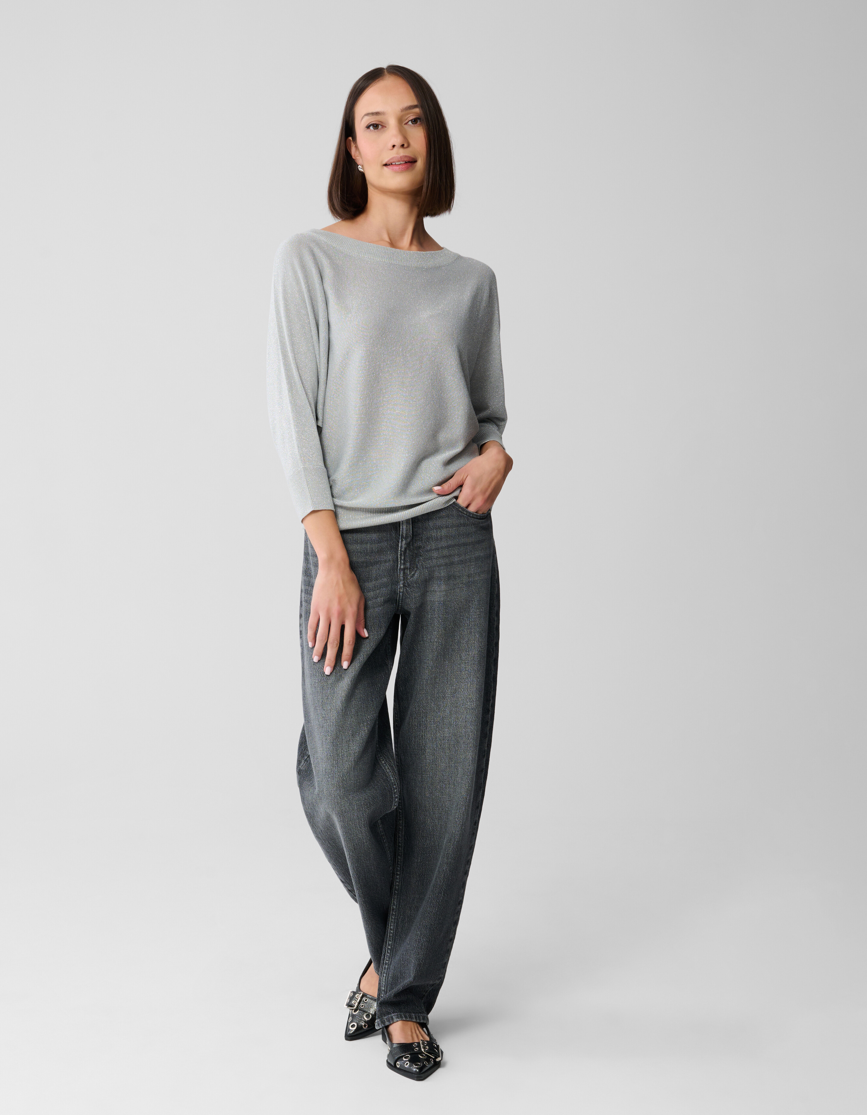 Glitzer Fledermaus Pullover Hellgrau SHOEBY WOMEN