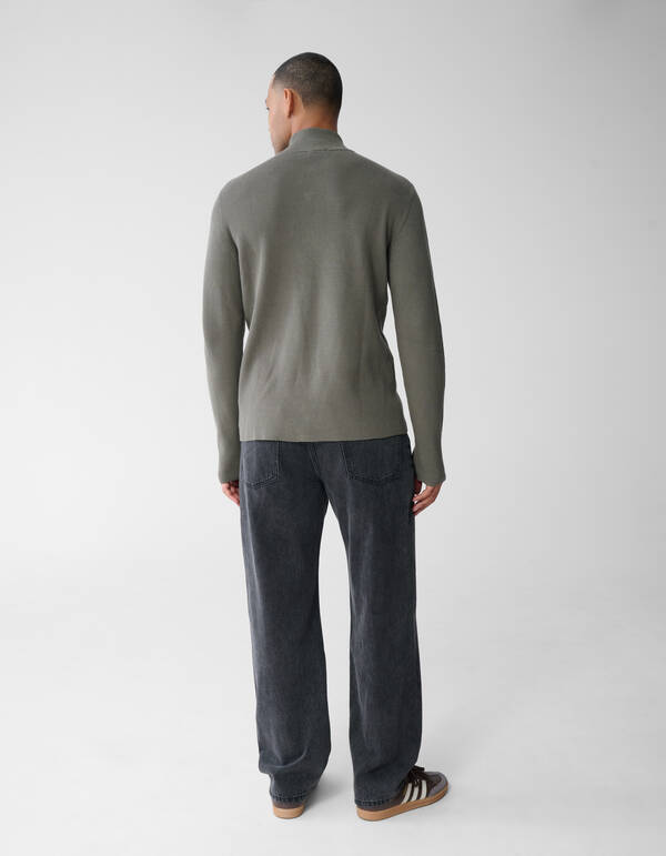 Strickpullover mit halbem Reißverschluss in Grün SHOEBY MEN