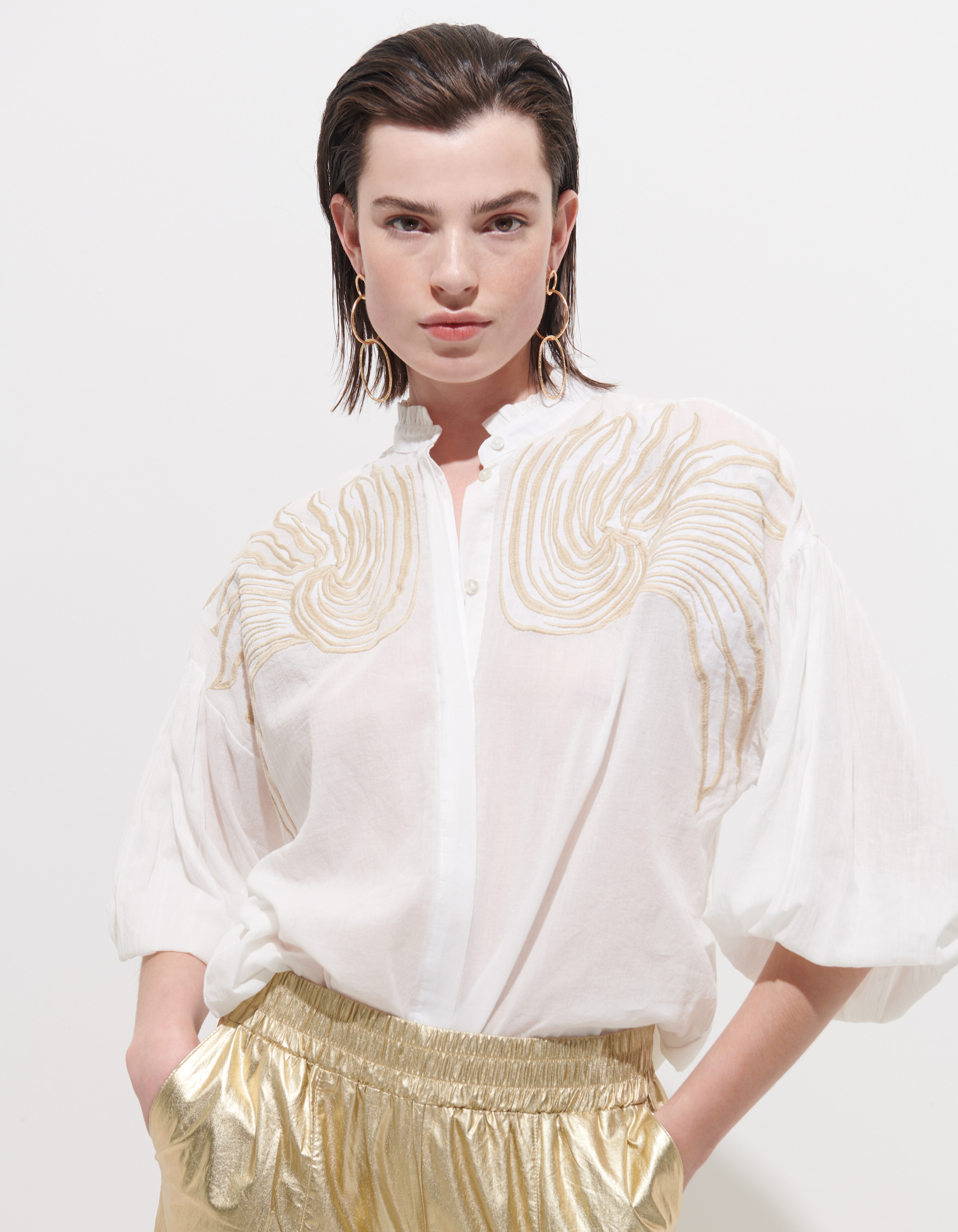 Bluse mit Stickerei Weiß SHOEBY WOMEN