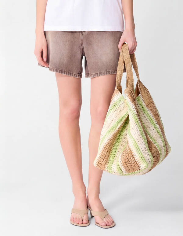 Gestrickter Strand-Shopper Hellgr&uuml;n/Taupe SHOEBY ACCESSOIRES