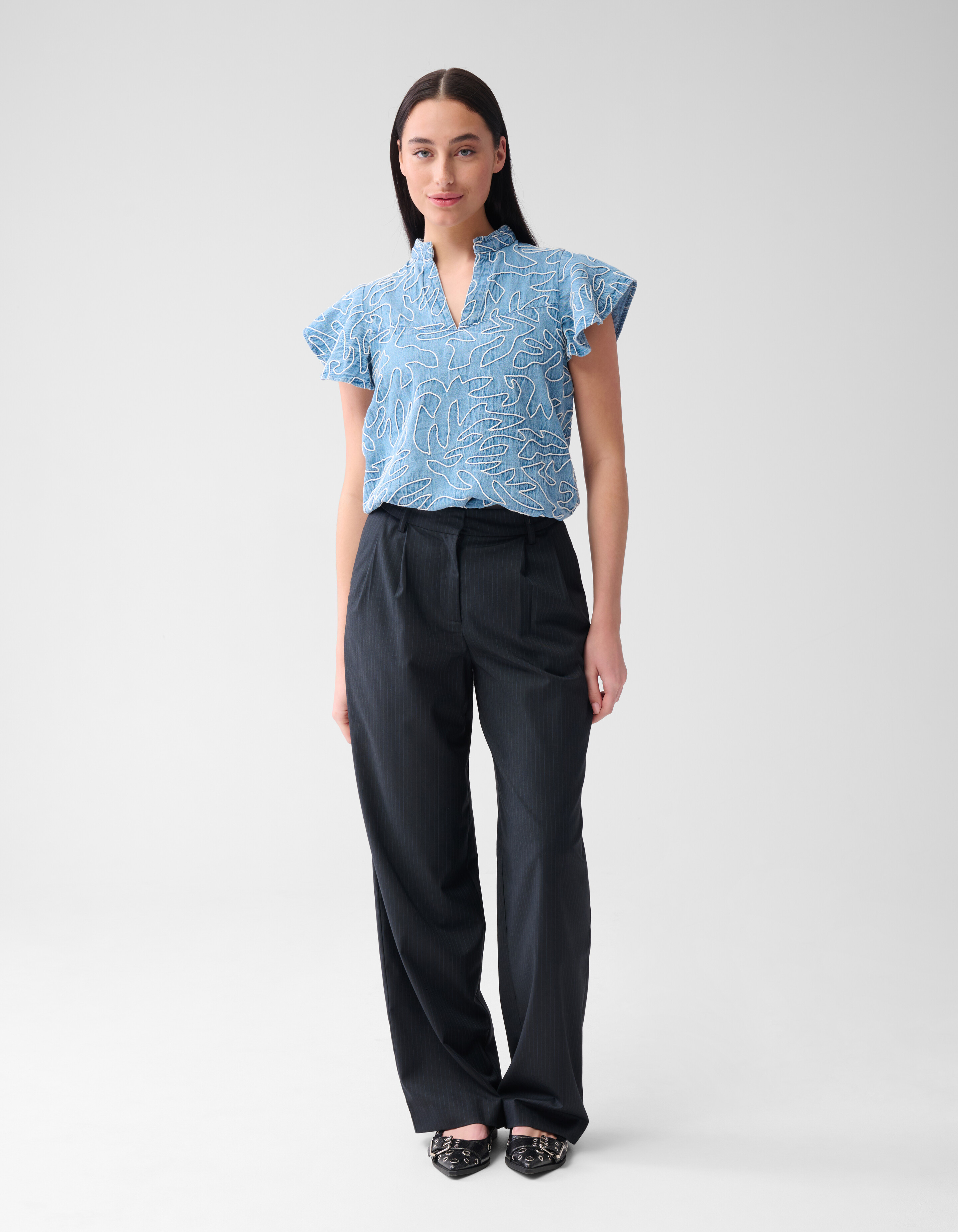 Denim Ruffle Cord Top Blau SHOEBY WOMEN