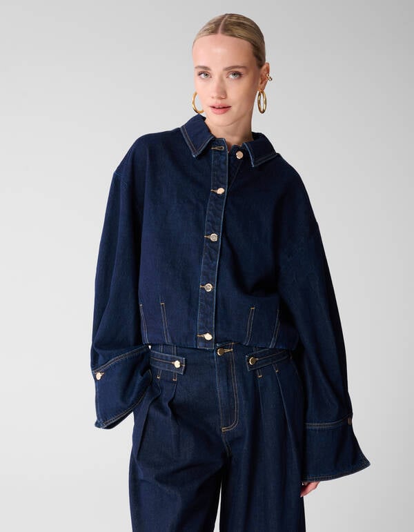 Oversized Fit Denim Blouse Donkerblauw SHOEBY WOMEN