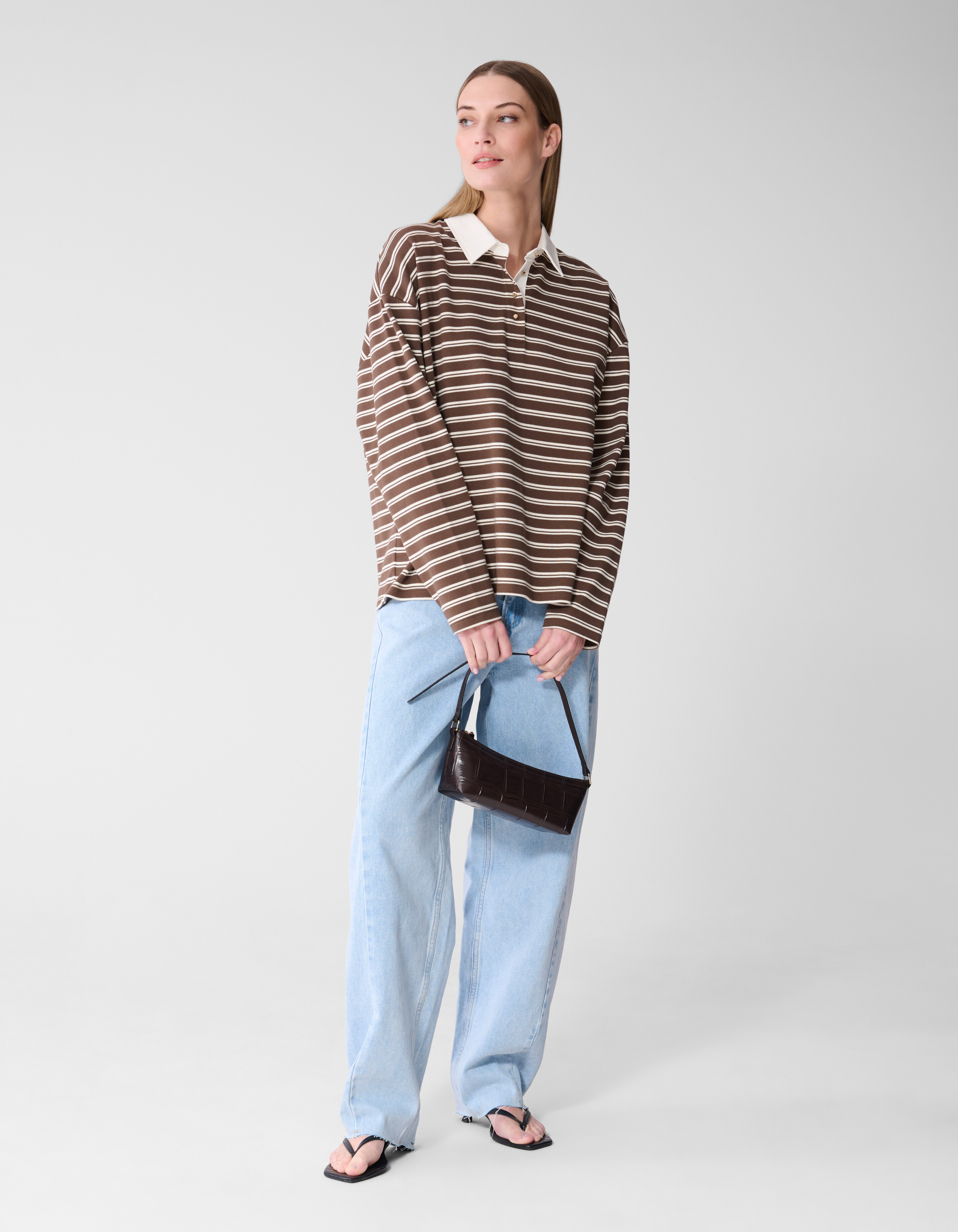 Oversized Stripe Polo T-Shirt Braun SHOEBY WOMEN