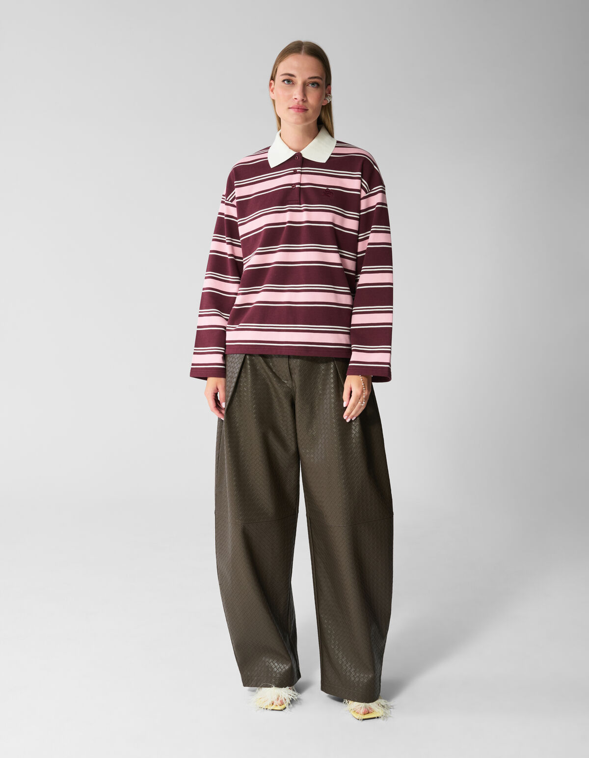 Gestreiftes Polo Longsleeve dunkelrot SHOEBY WOMEN