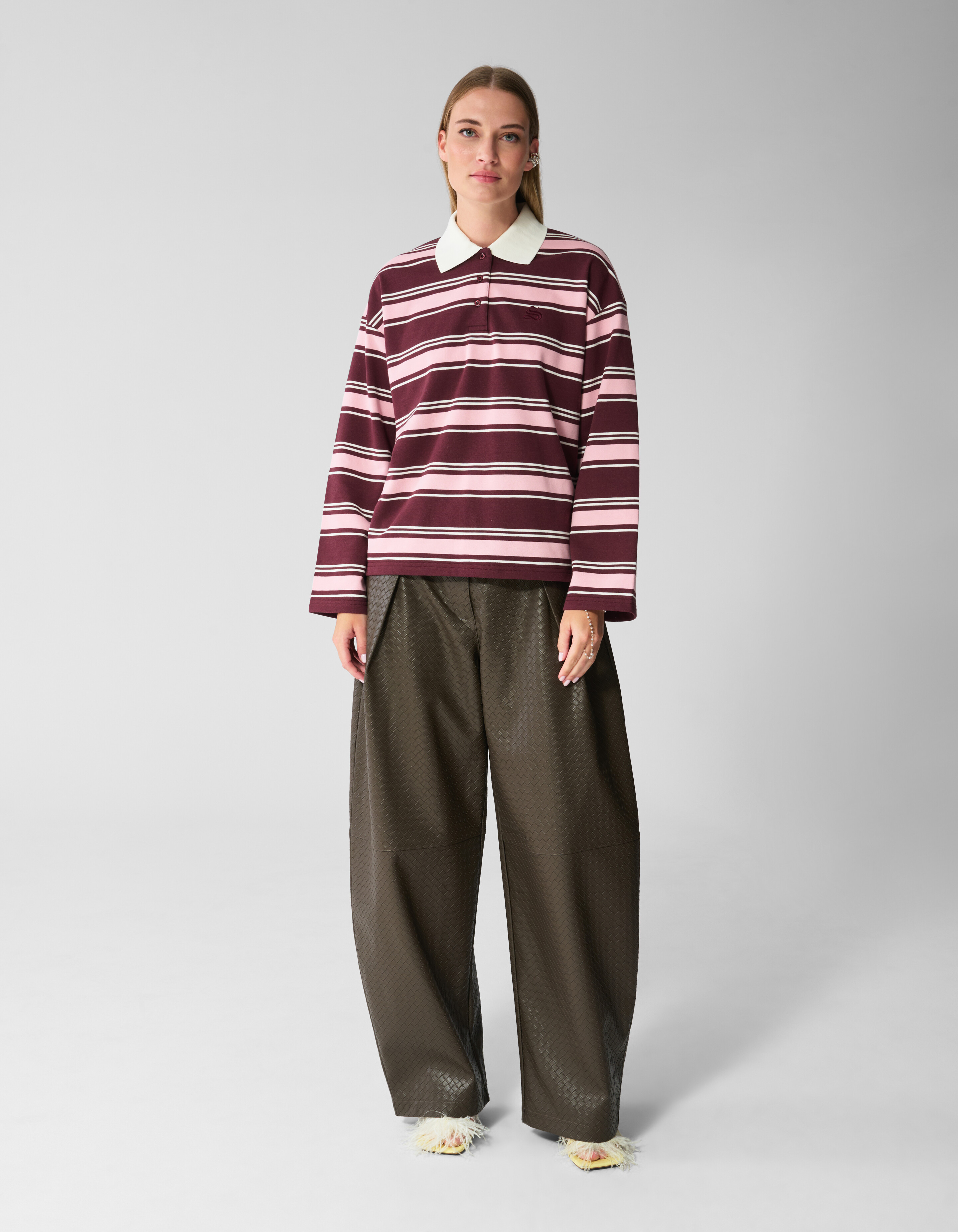 Gestreiftes Polo Longsleeve dunkelrot SHOEBY WOMEN