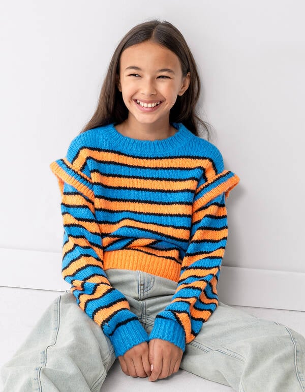 Rüschestreifen Pullover Blau/Orange SHOEBY GIRLS
