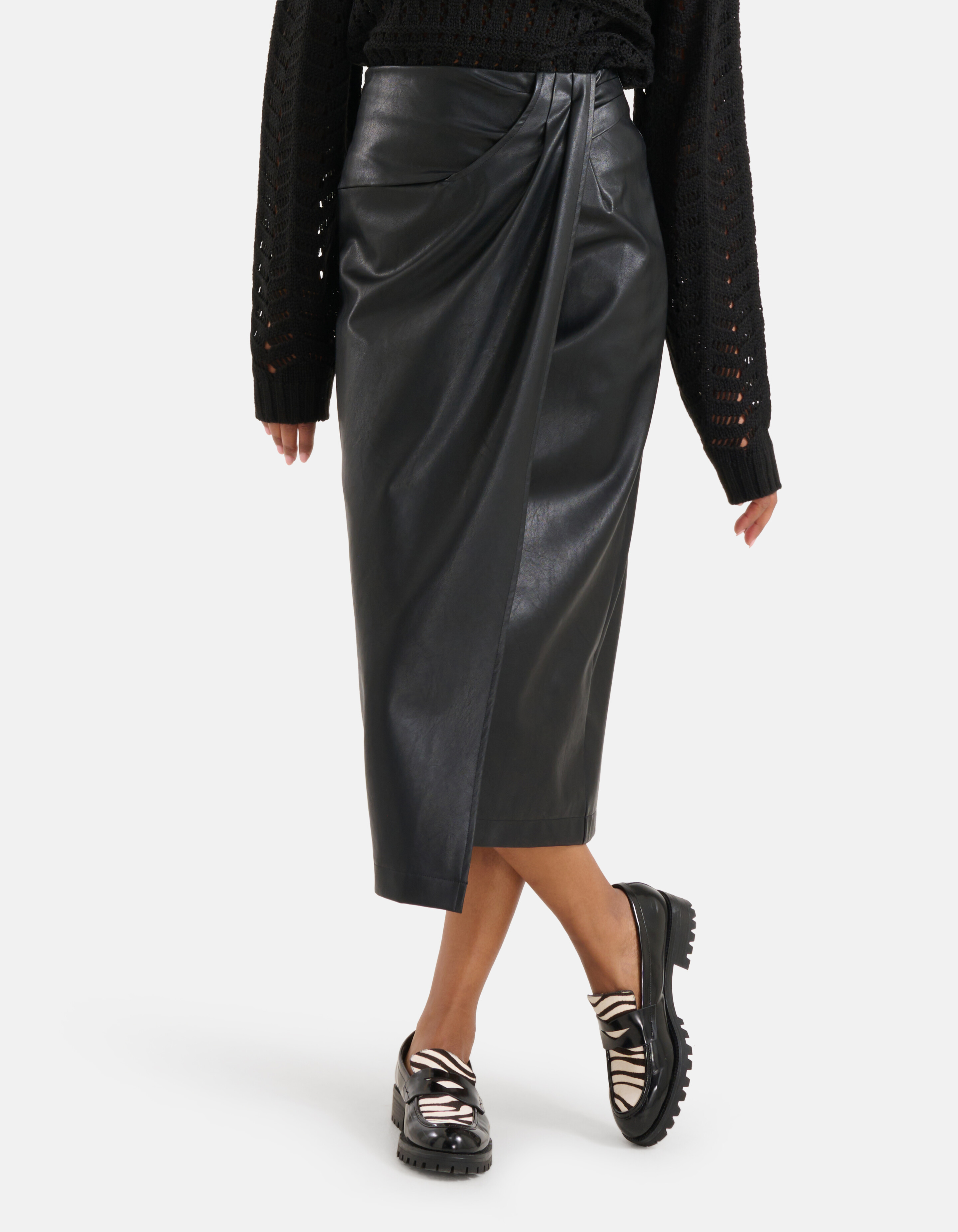 Veganer Midirock aus Leder Schwarz SHOEBY WOMEN