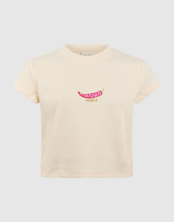 Rib Pepper Crop Top Gebrochenes Wei&szlig; SHOEBY GIRLS