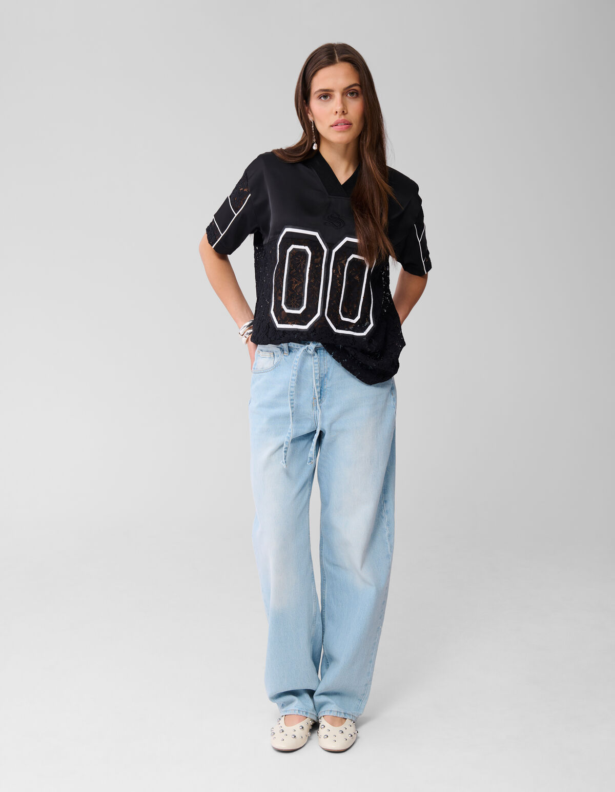 Übergroßes Kanten Baseball-T-Shirt Zwart SHOEBY WOMEN