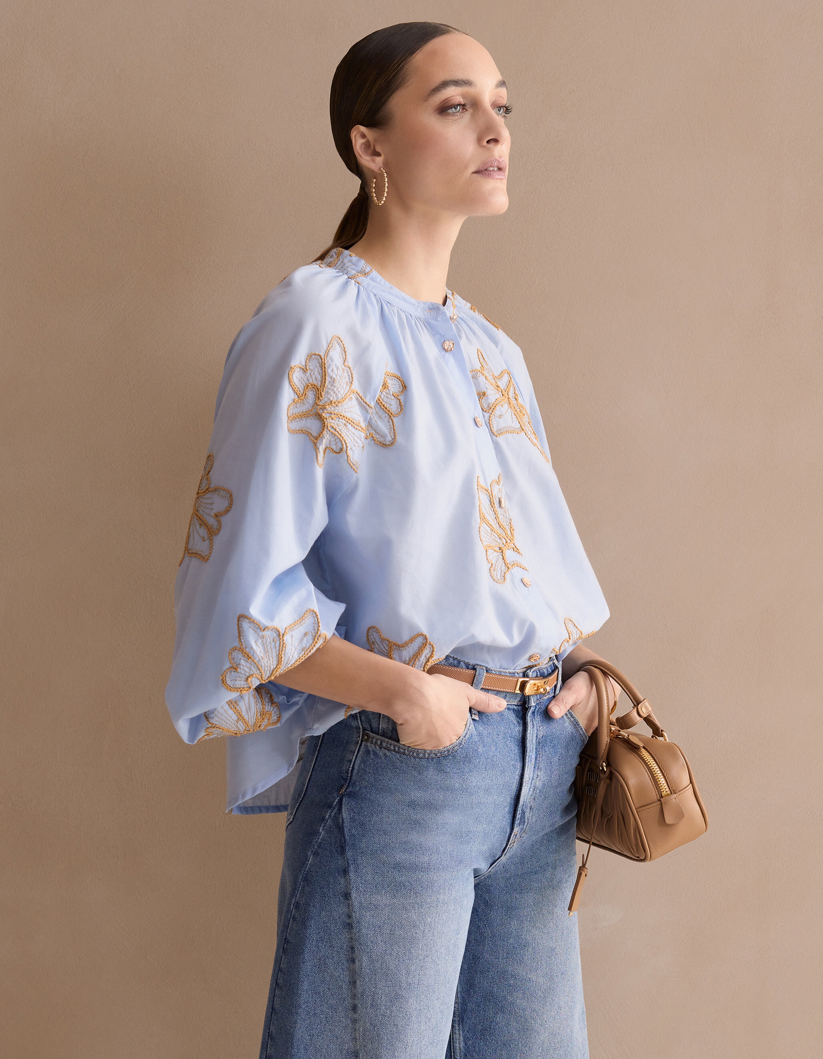 Blumen Kordbluse Hellblau von Mieke SHOEBY WOMEN