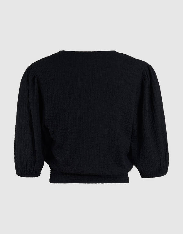 Ger&uuml;schtes V-Ausschnitt Top Schwarz SHOEBY WOMEN