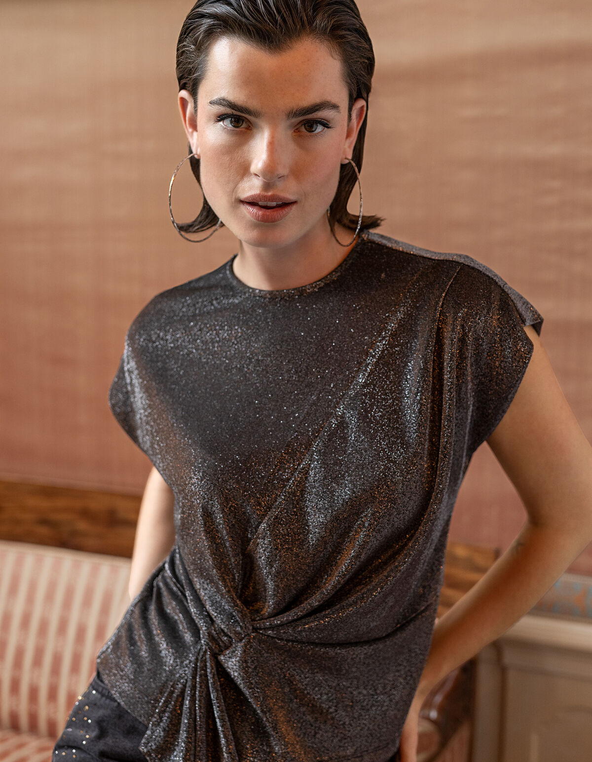 Glitzer Wasserfall Top Grau SHOEBY WOMEN