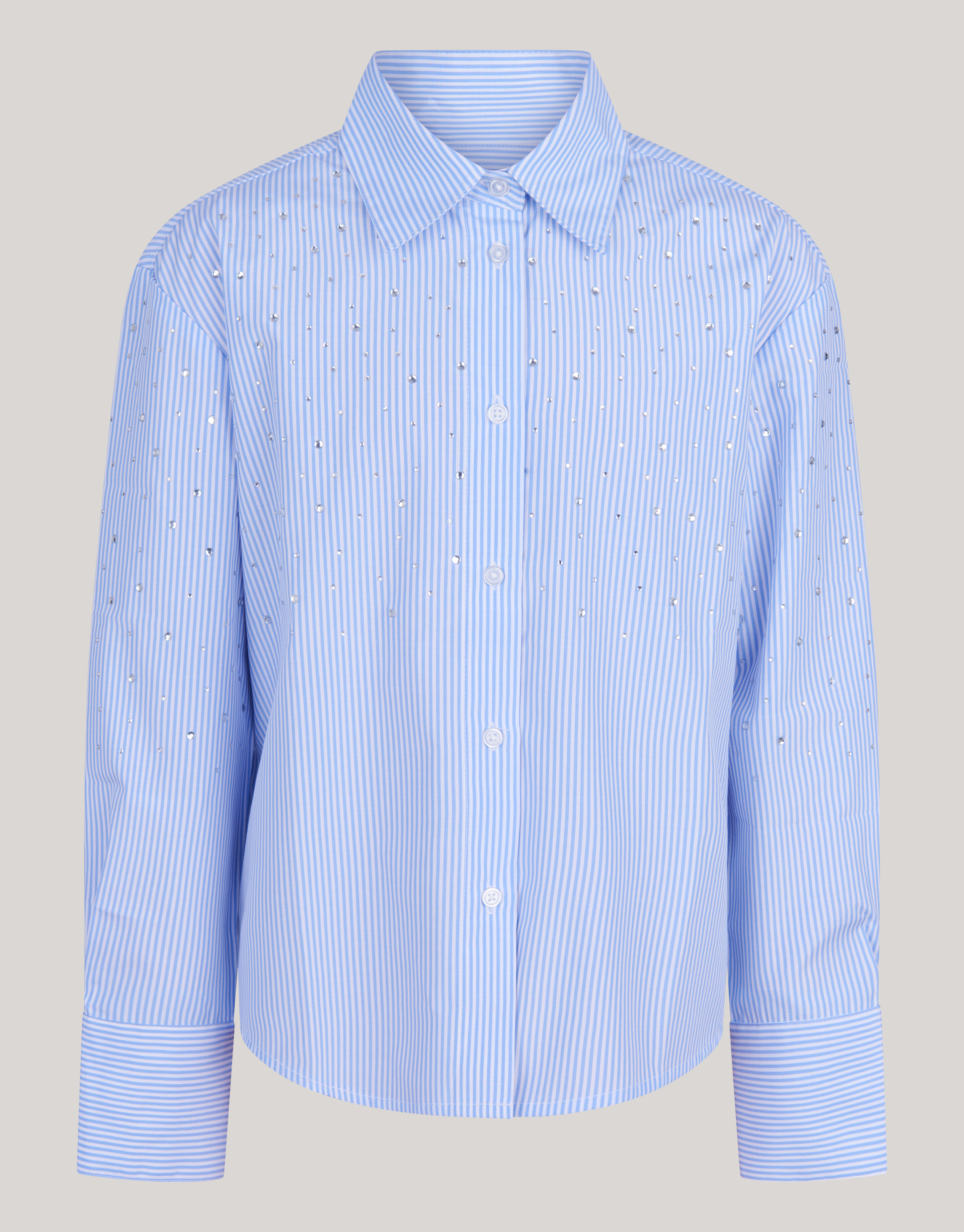 Gestreifte Strassbluse Hellblau/Weiß SHOEBY GIRLS