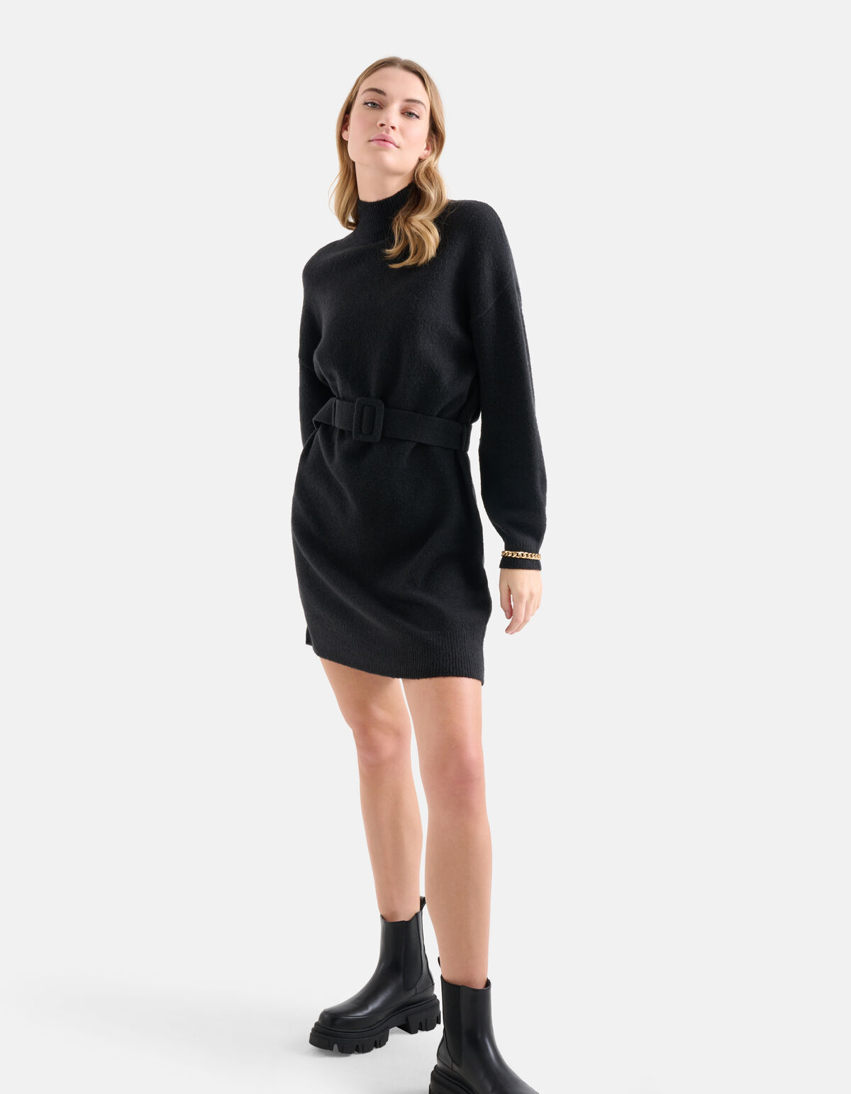 Pulloverkleid mit Gürtel Schwarz SHOEBY WOMEN