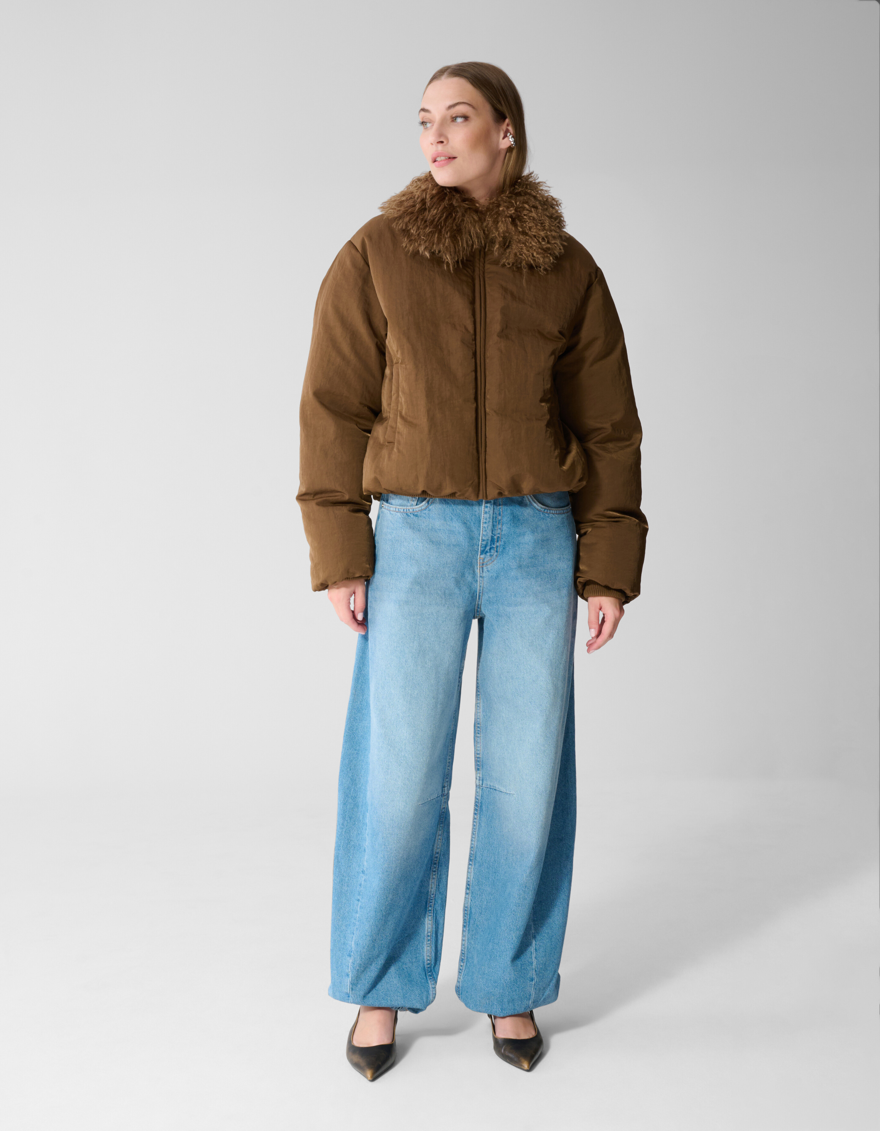 BomberjFluffy Collar Bomberjacke Braun SHOEBY WOMEN