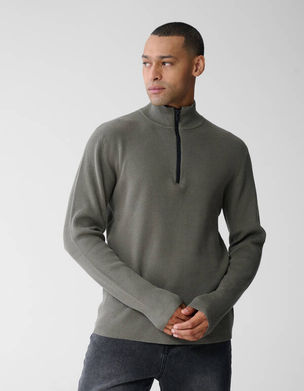 Strickpullover mit halbem Reißverschluss in Grün SHOEBY MEN