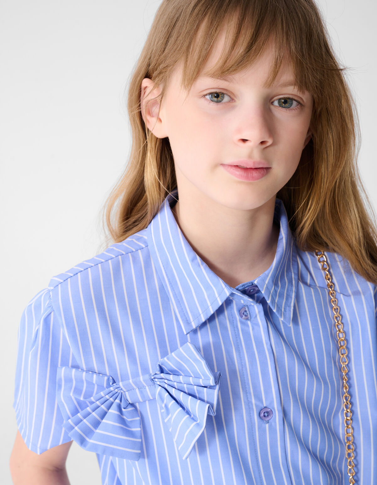 Strik Pinstripe Bluse Hellblau SHOEBY GIRLS