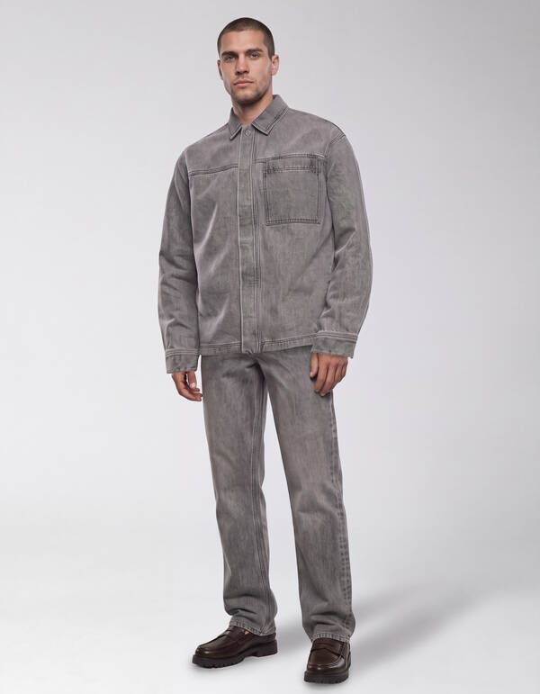 Relaxed Washed Denim Overshirt Grau SHOEBY MEN