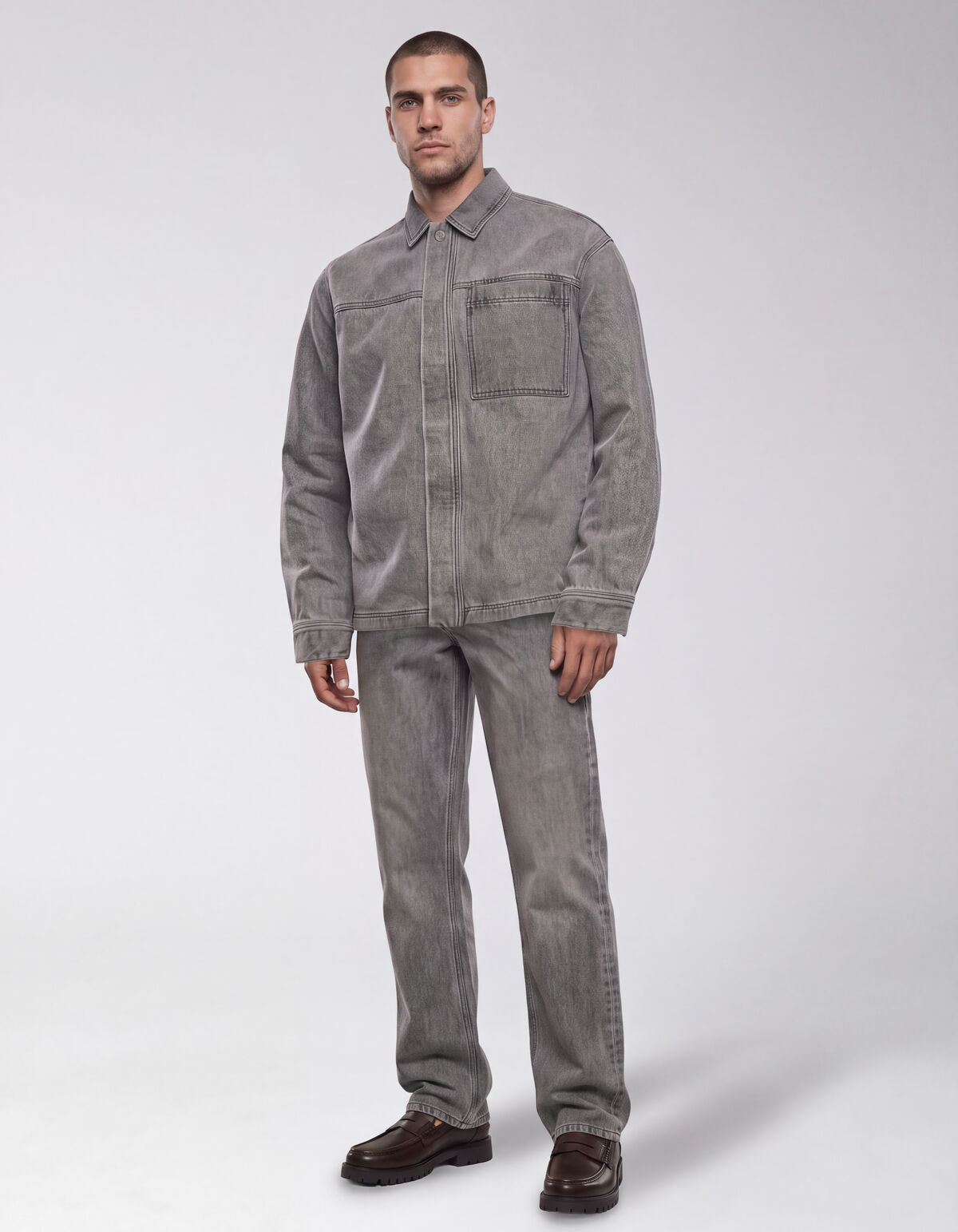 Relaxed Washed Denim Overshirt Grau SHOEBY MEN