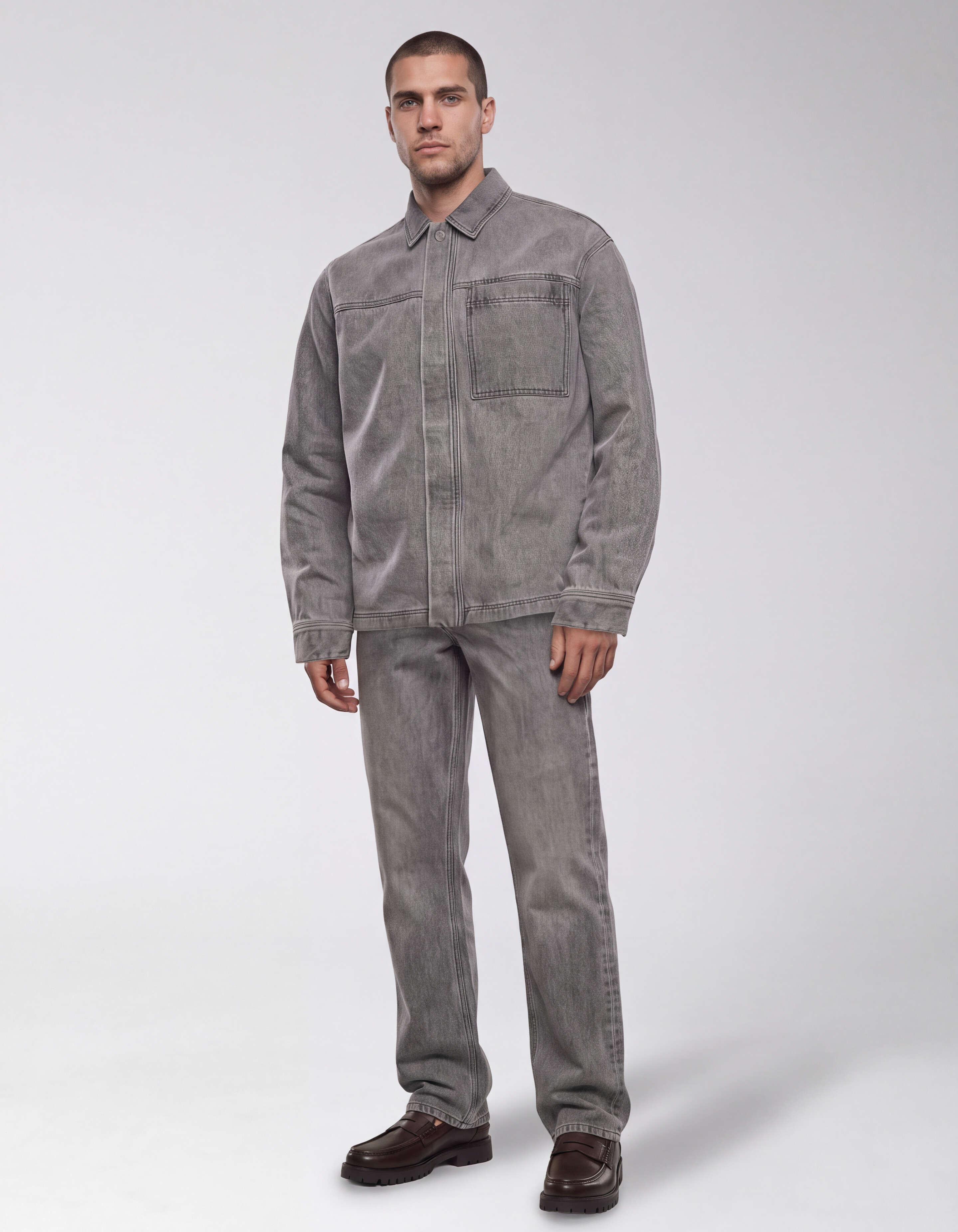 Relaxed Washed Denim Overshirt Grau SHOEBY MEN