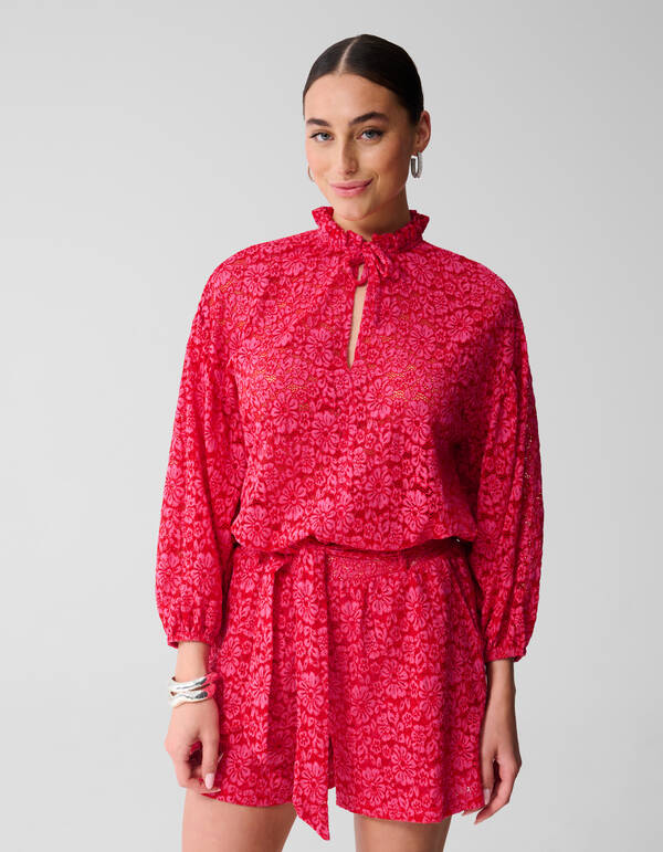 Bluse mit Spitzenrüschen Rosa SHOEBY WOMEN